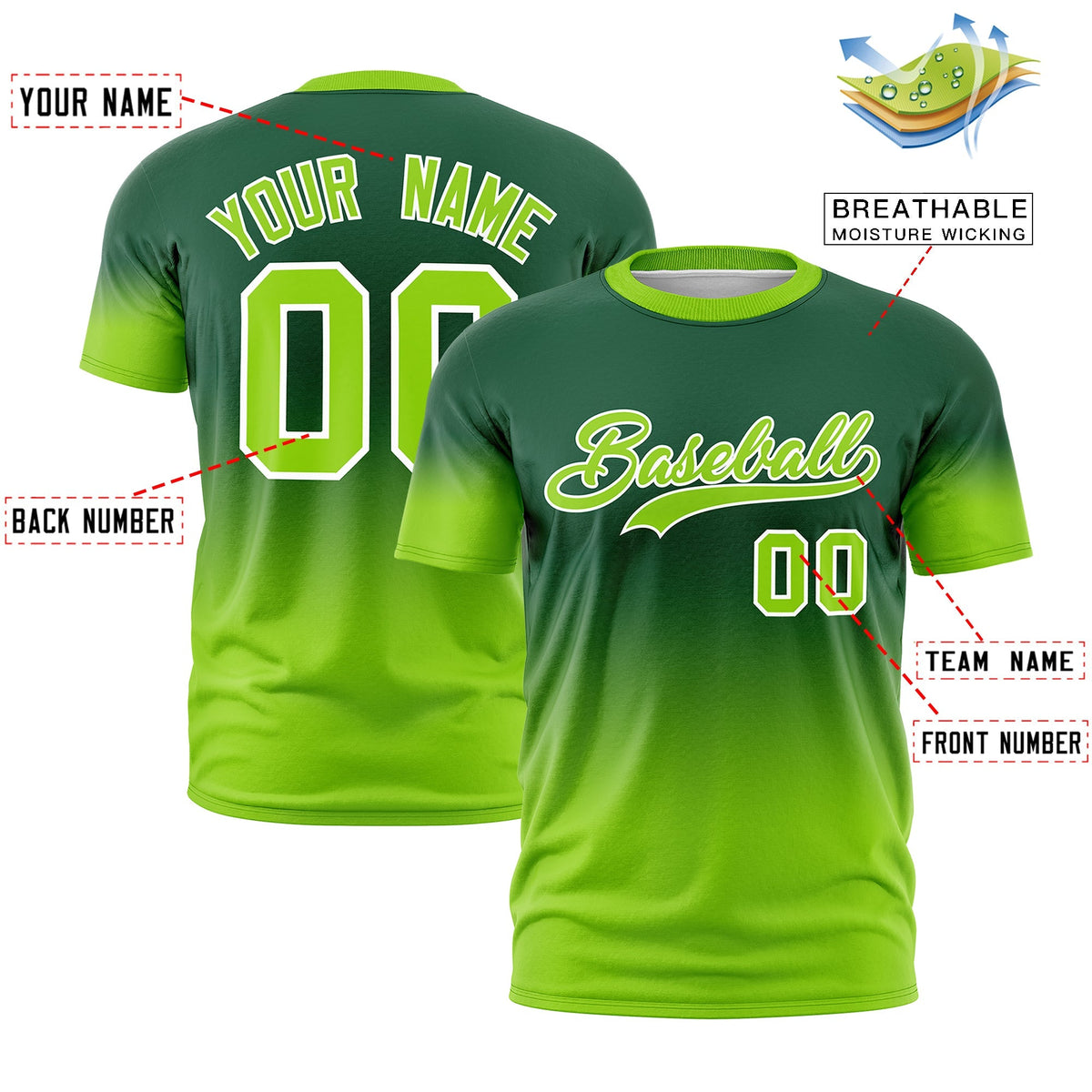 Custom Green Neon Green White Gradient Fashion Lightweight T-shirt| KXKSHOP