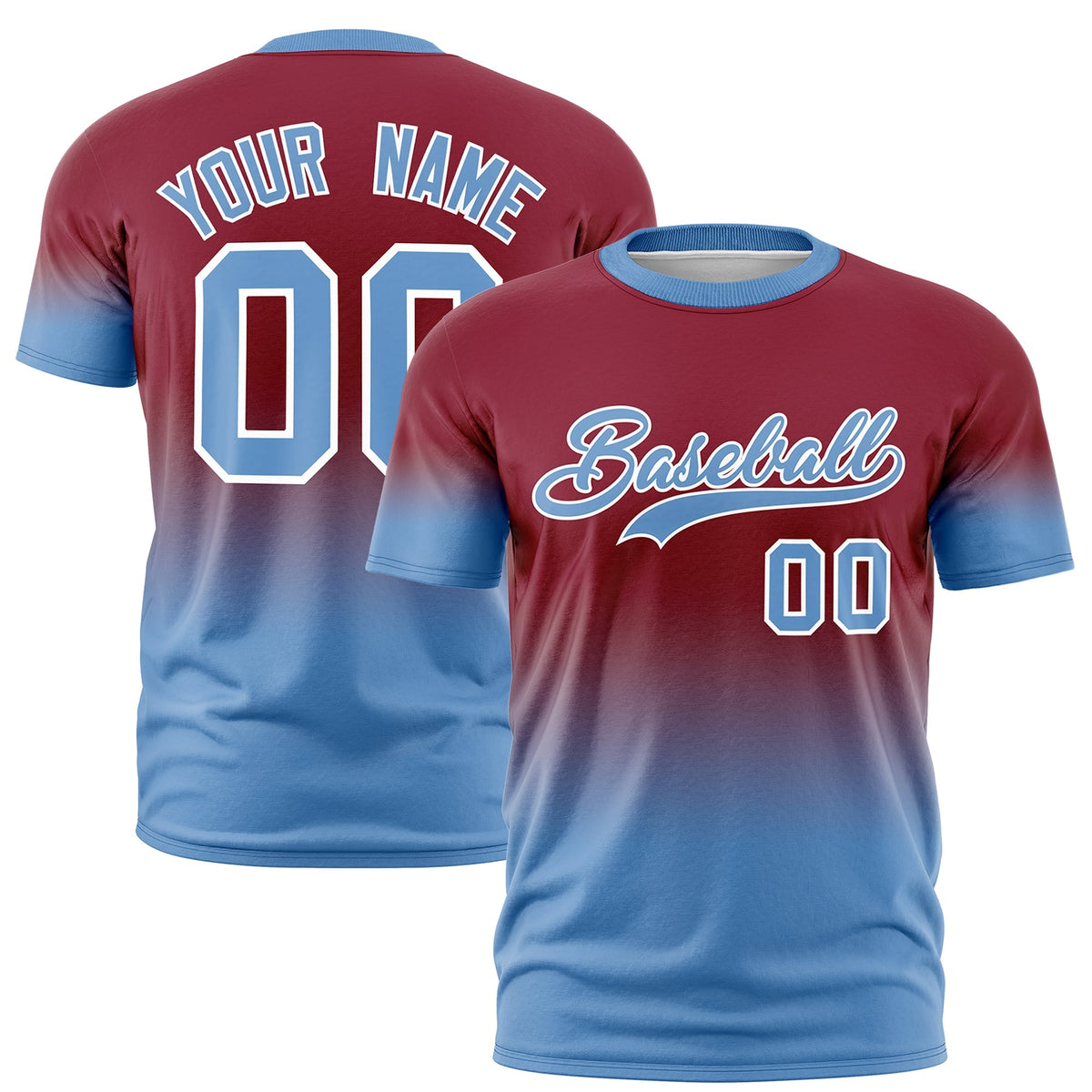 Custom Crimson Light Blue White Gradient Fashion Lightweight T-shirt| KXKSHOP