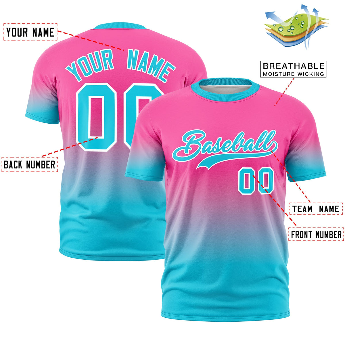 Custom Pink Sky Blue White Gradient Fashion Quick Dry T-shirt| KXKSHOP