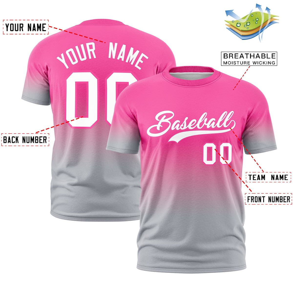 Custom Pink White Gradient Fashion Quick Dry T-shirt| KXKSHOP