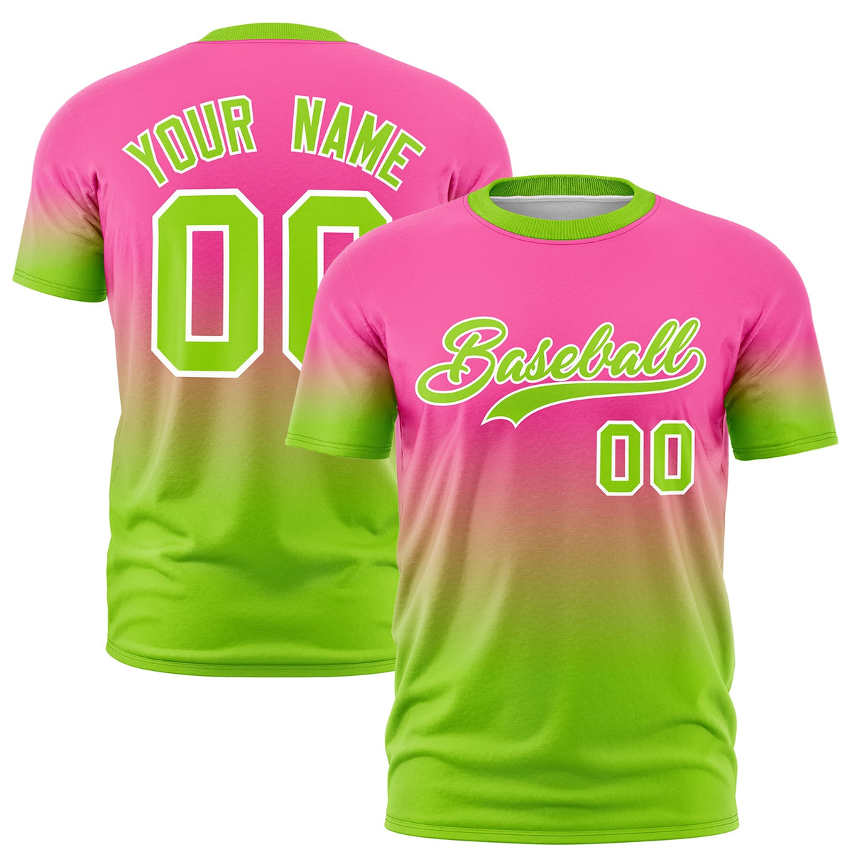 Custom Pink Neon Green White Gradient Fashion Quick Dry T-shirt| KXKSHOP
