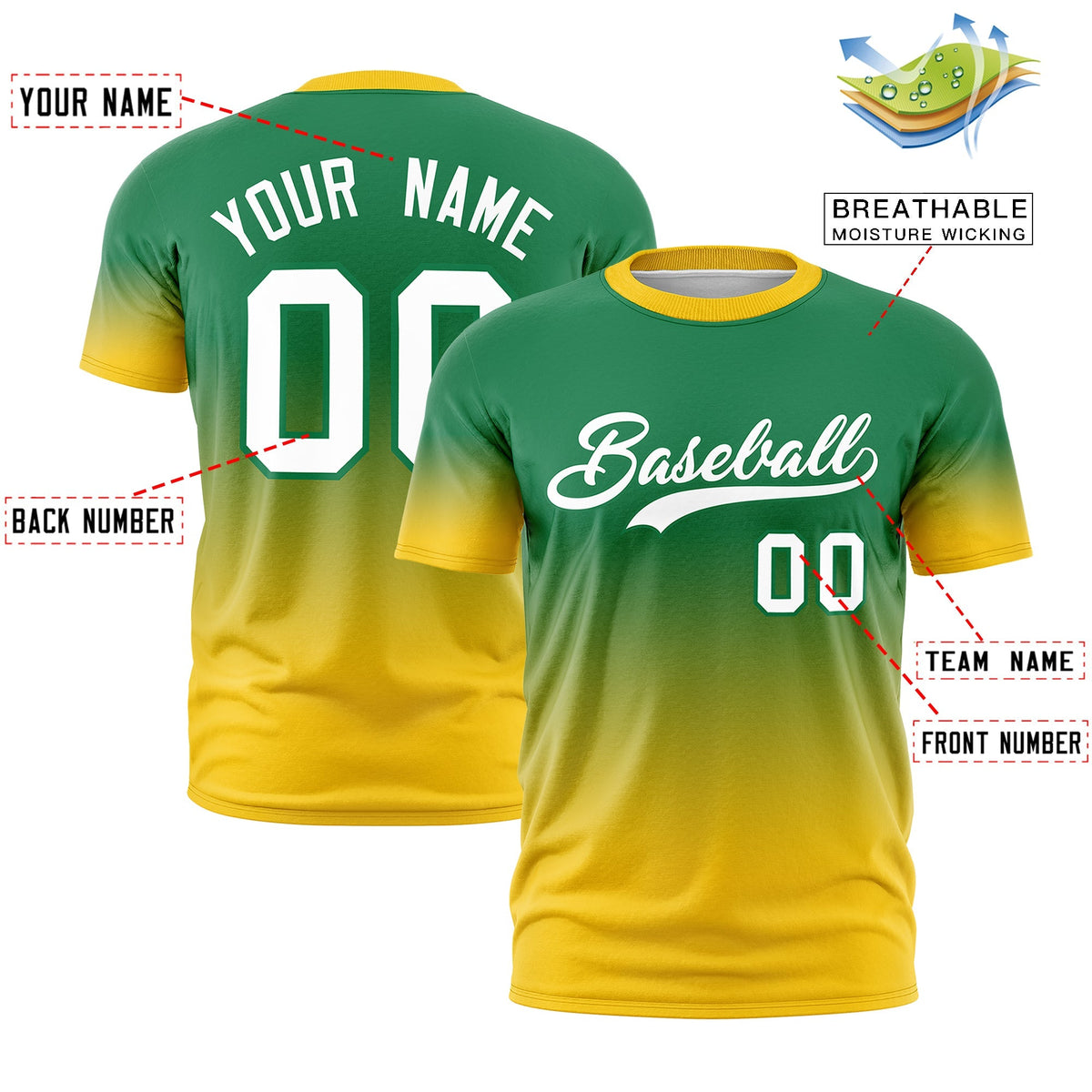 Custom Kelly Green White Gradient Fashion Lightweight T-shirt| KXKSHOP
