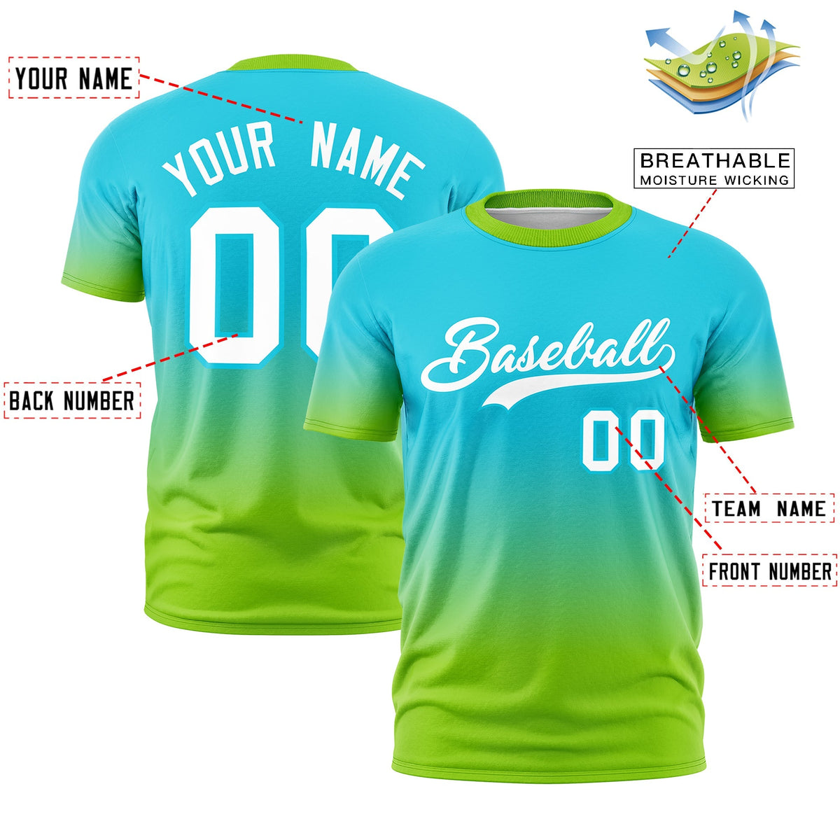 Custom Sky Blue White Gradient Fashion Quick Dry T-shirt| KXKSHOP