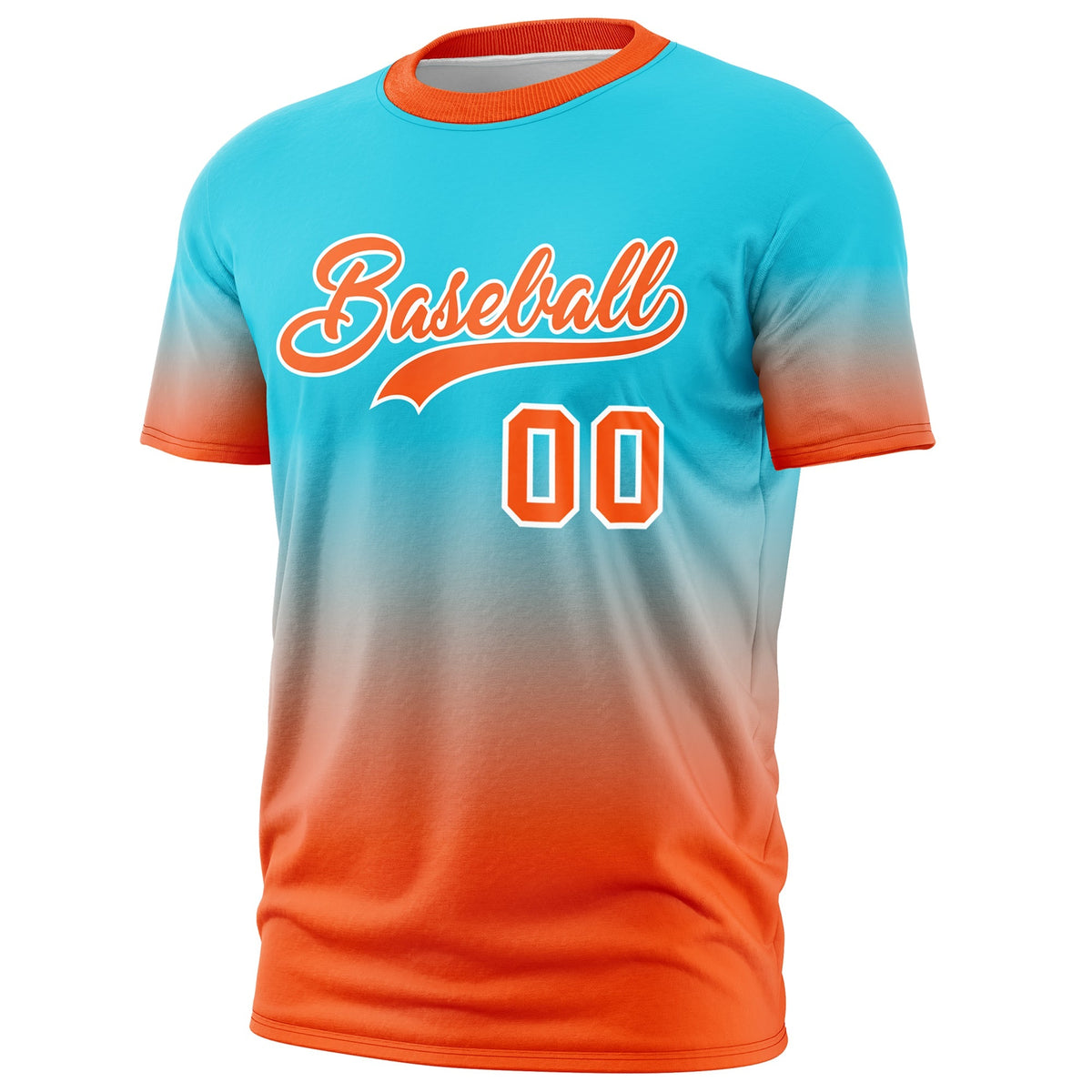 Custom Sky Blue Orange White Gradient Fashion Lightweight T-shirt| KXKSHOP