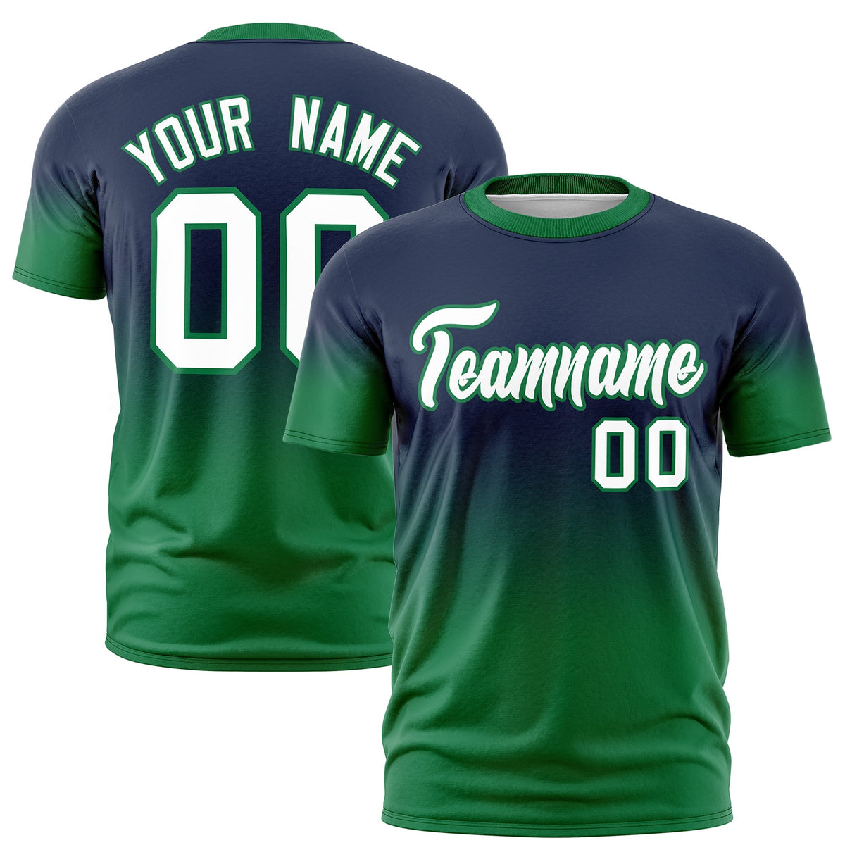 Custom Navy White Kelly Green Gradient Fashion Lightweight T-shirt| KXKSHOP