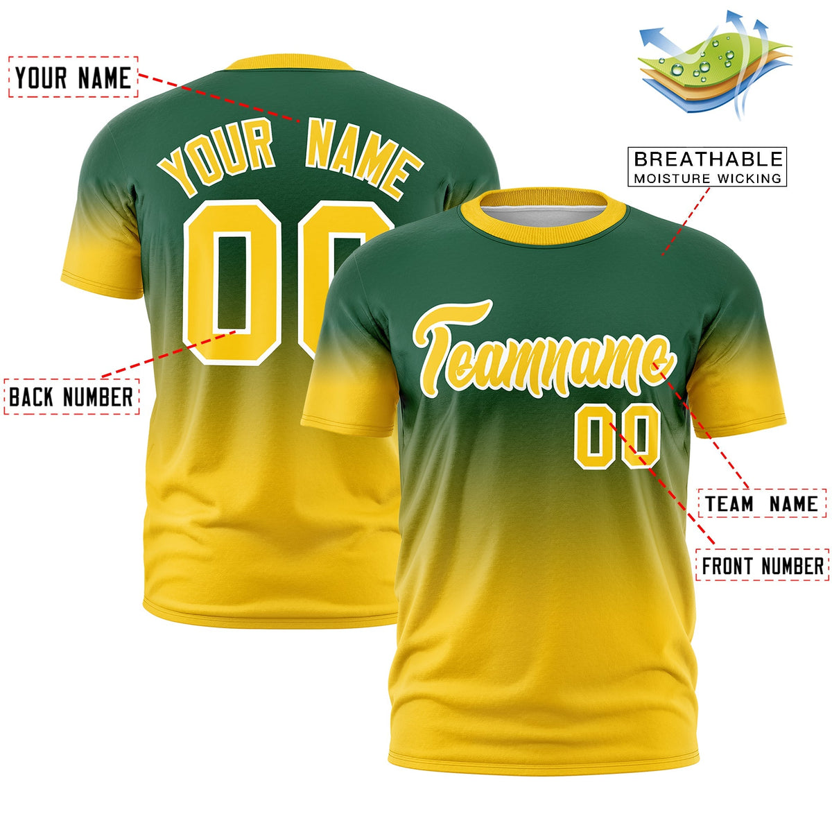 Custom Green Gold White Gradient Fashion Quick Dry T-shirt| KXKSHOP