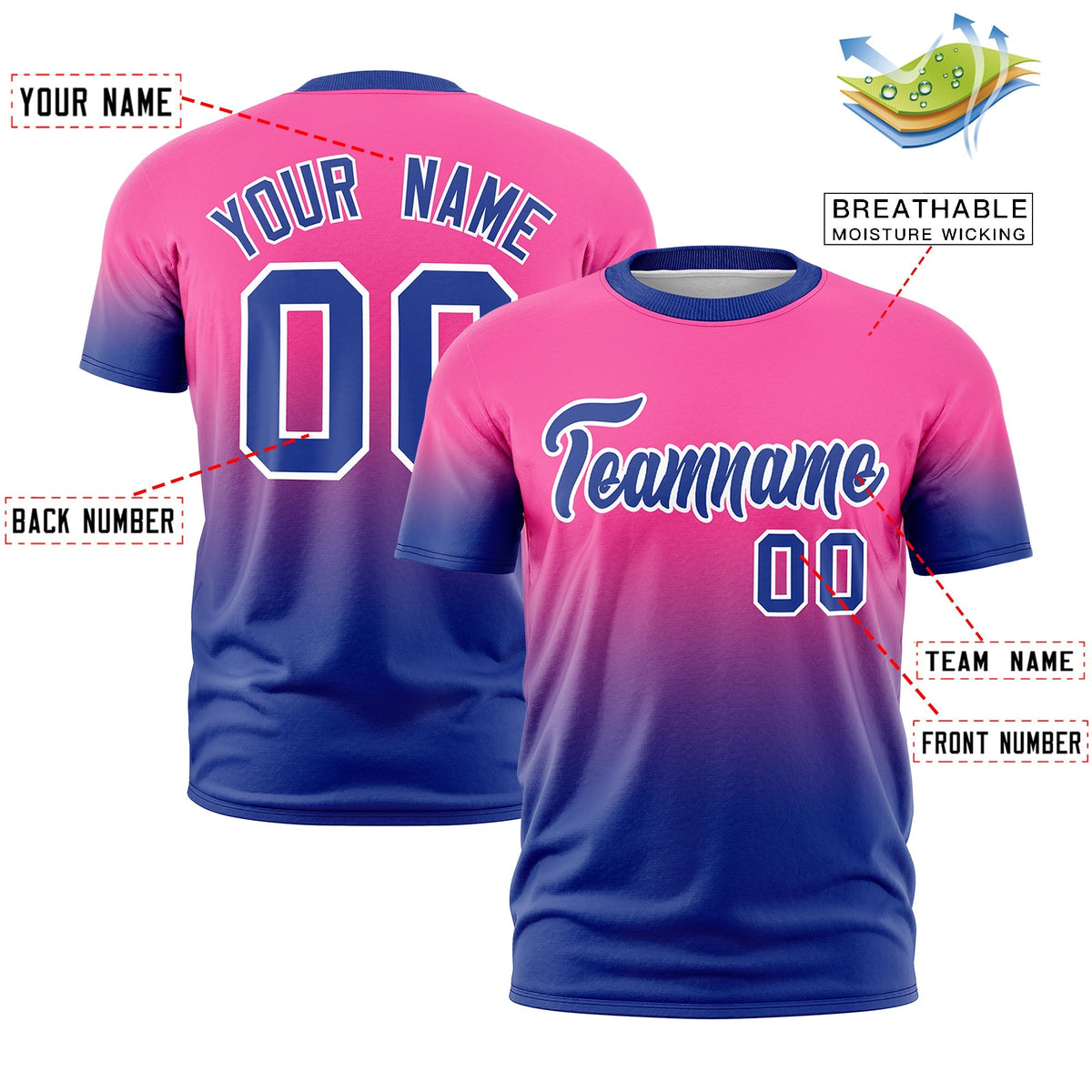 Custom Pink Royal Blue White Gradient Fashion Lightweight T-shirt| KXKSHOP