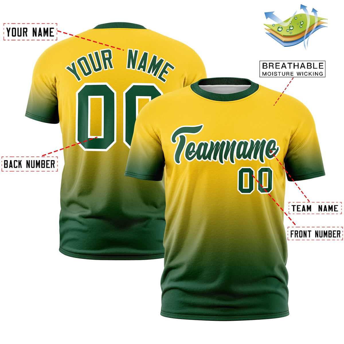 Custom Gold Green White Gradient Fashion Quick Dry T-shirt| KXKSHOP