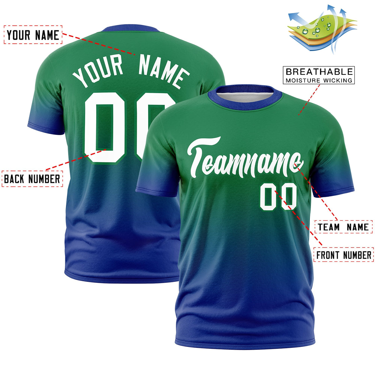 Custom Kelly Green White Gradient Fashion Quick Dry T-shirt| KXKSHOP