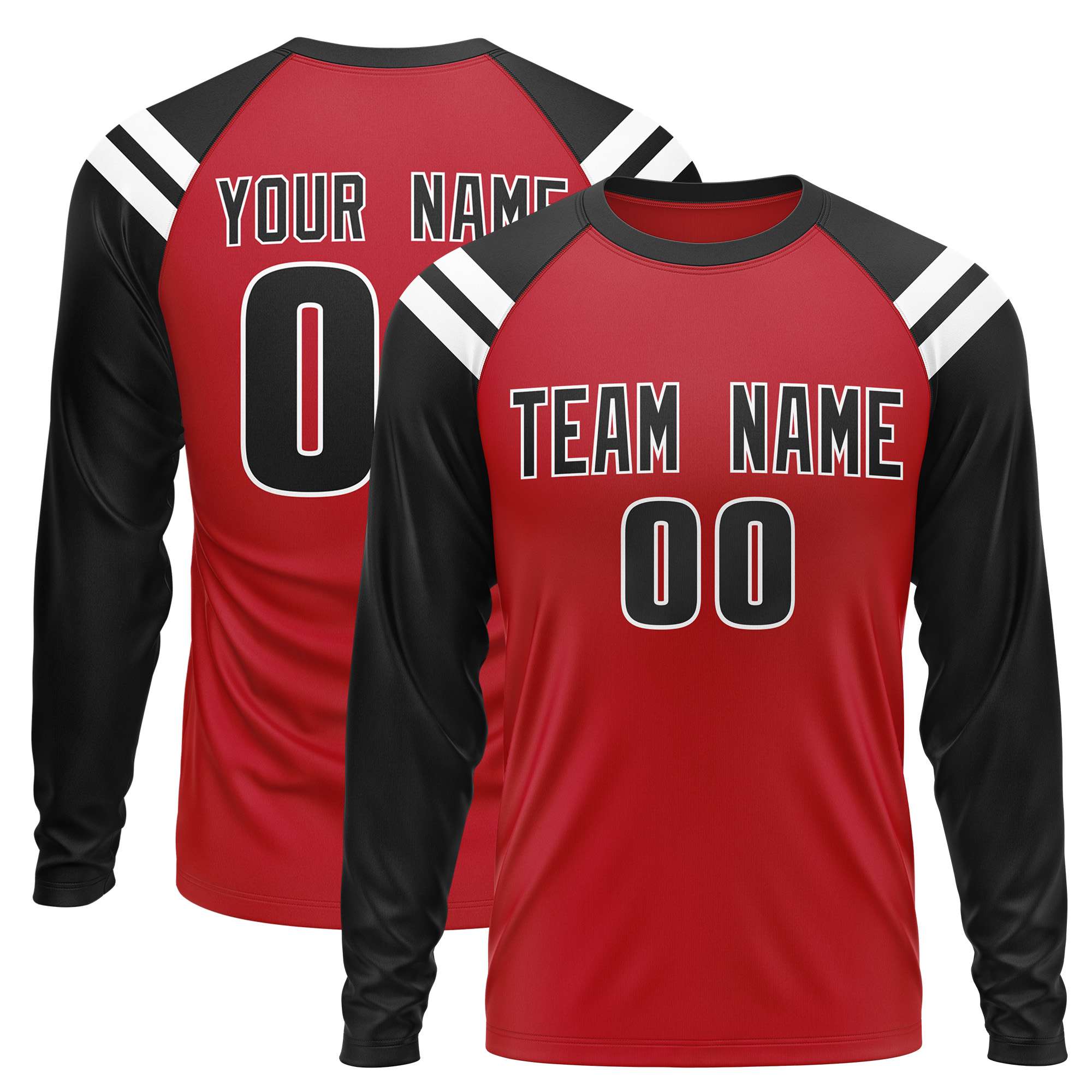 Custom Red Black-White Crew Neck Personalized Raglan Long Sleeve Performance T-Shirt | KXKSHOP