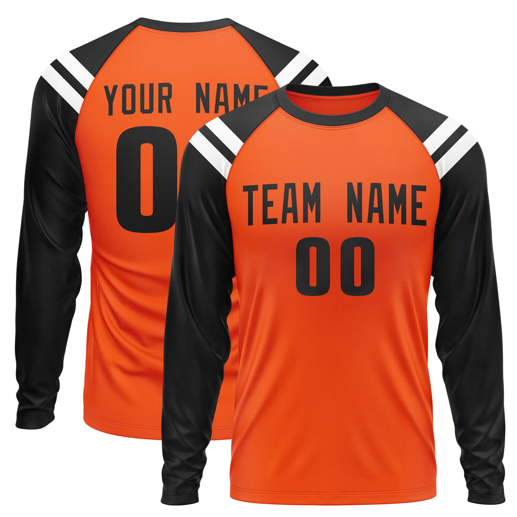 Custom Orange Black-White Crew Neck Personalized Raglan Long Sleeve Performance T-Shirt | KXKSHOP
