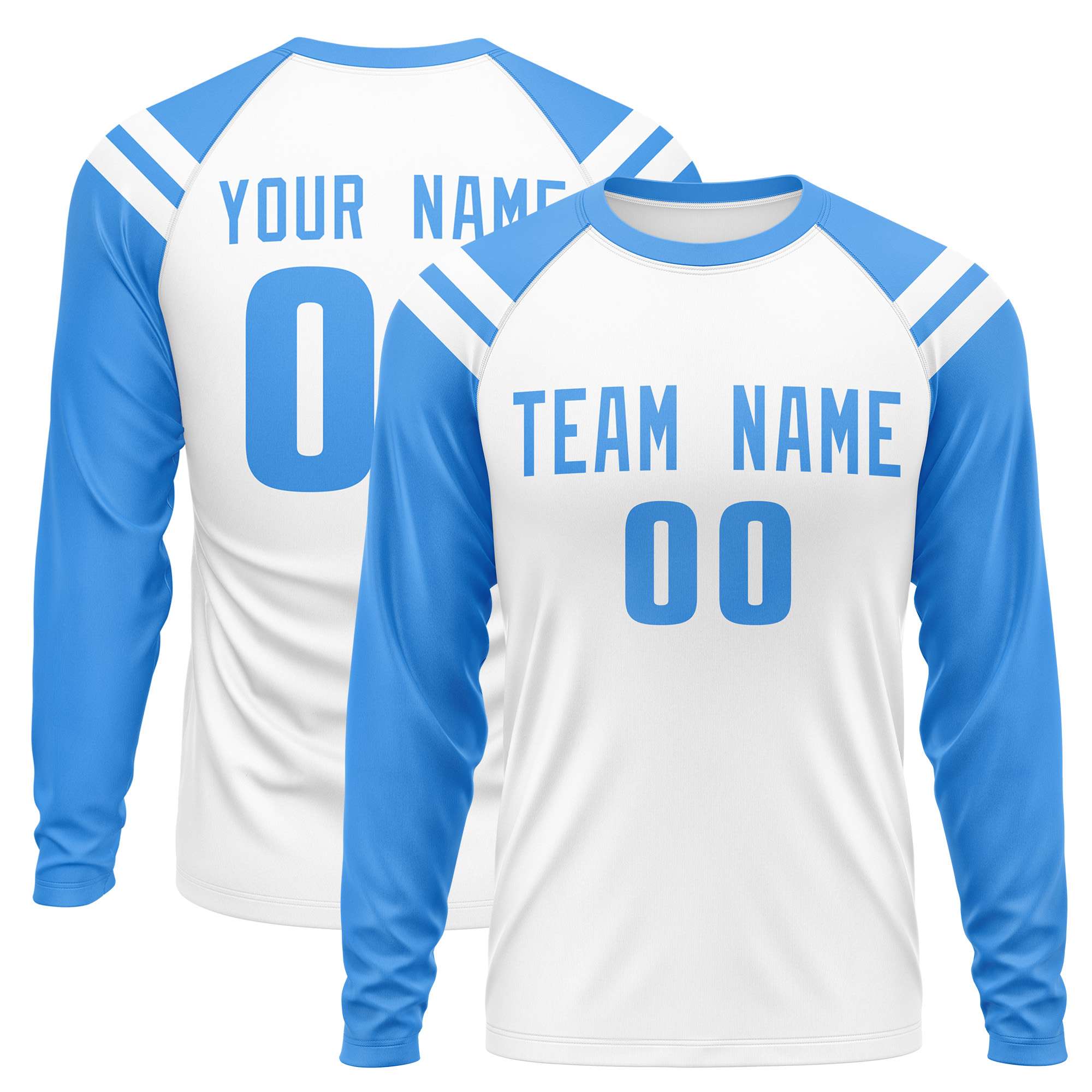 Custom White Powder Blue-White Crew Neck Personalized Raglan Long Sleeve Performance T-Shirt | KXKSHOP