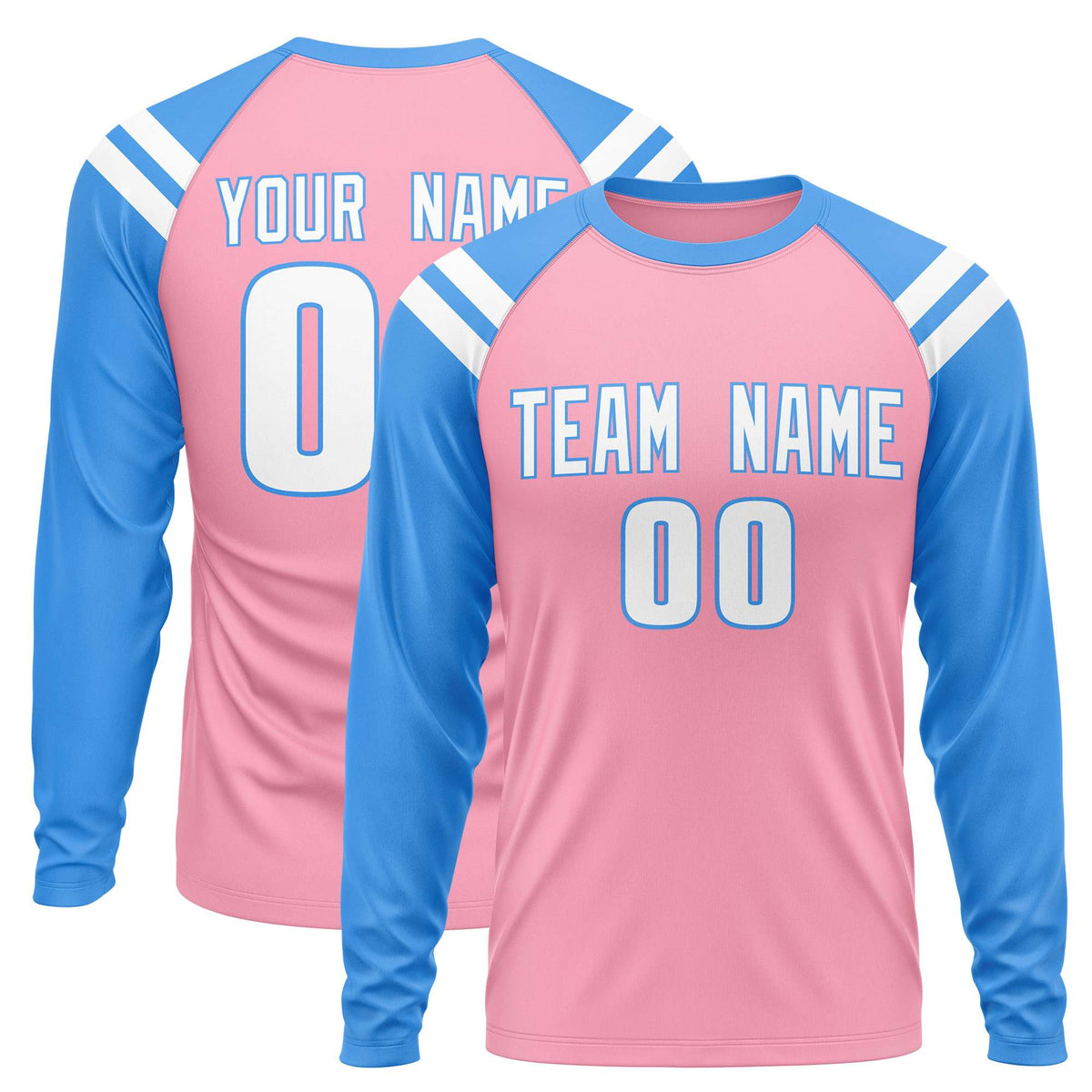 Custom Light Pink Powder Blue-White Crew Neck Personalized Raglan Long Sleeve Performance T-Shirt | KXKSHOP