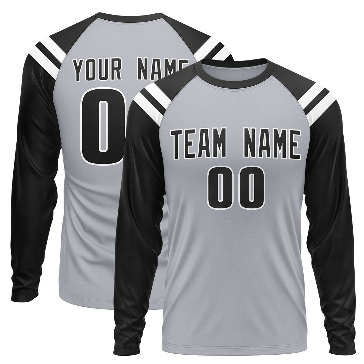 Custom Gray Black-White Crew Neck Personalized Raglan Long Sleeve Performance T-Shirt | KXKSHOP