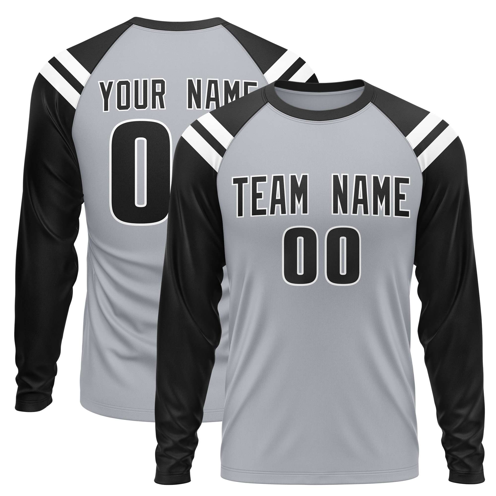 Custom Gray Black-White Crew Neck Personalized Raglan Long Sleeve Performance T-Shirt | KXKSHOP