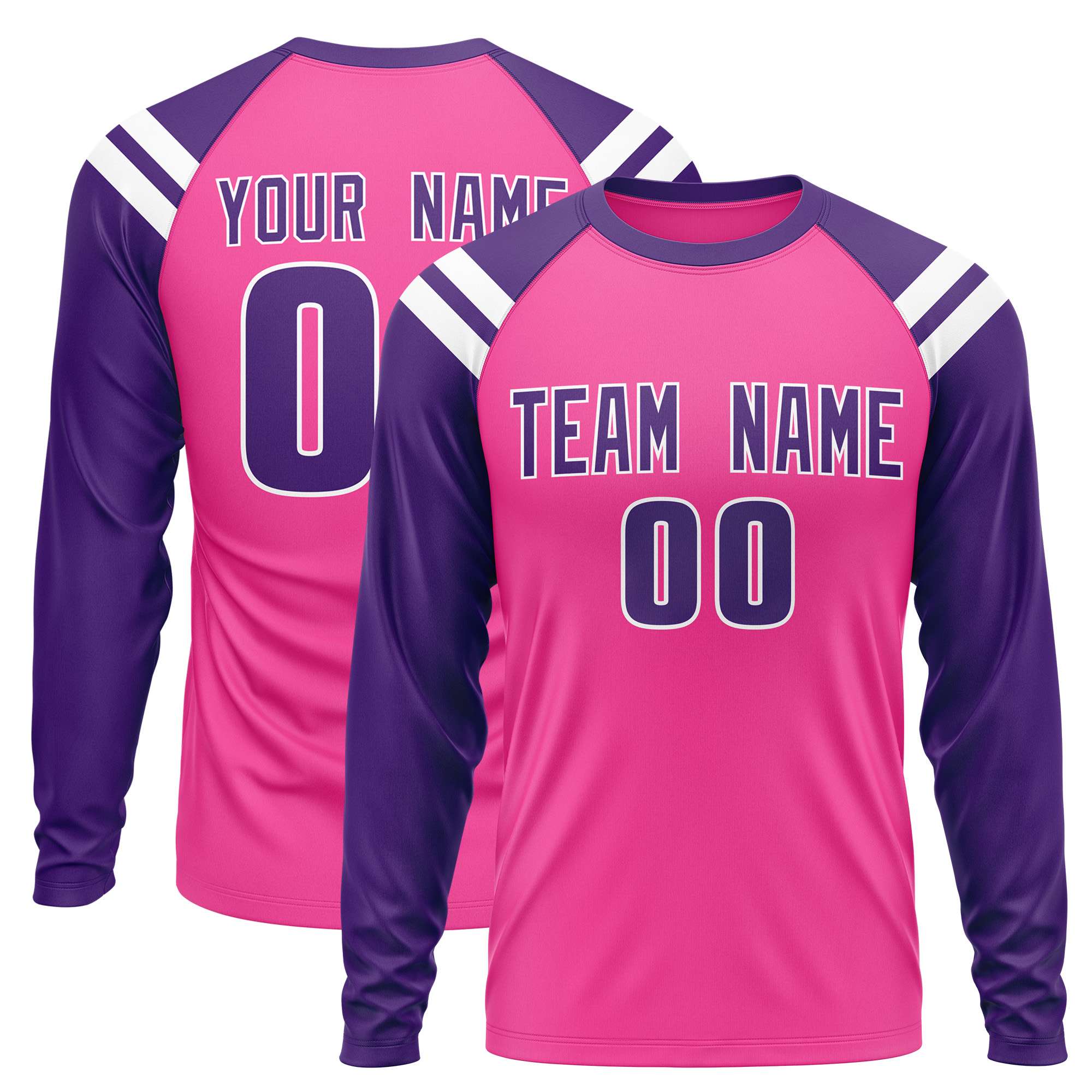 Custom Pink Purple-White Crew Neck Personalized Raglan Long Sleeve Performance T-Shirt | KXKSHOP