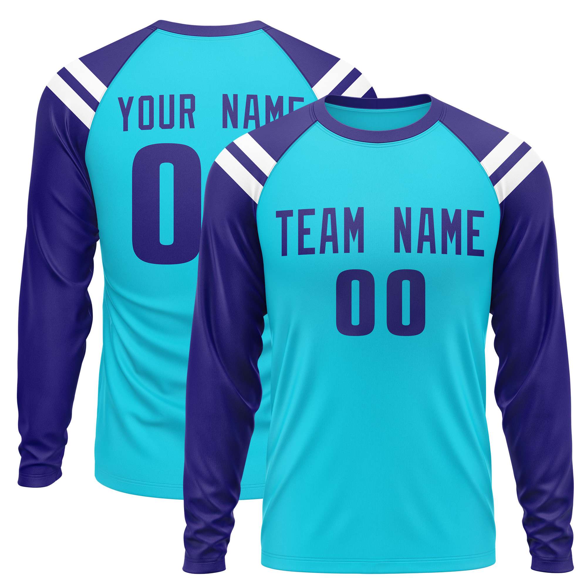 Custom Sky Blue Purple-White Crew Neck Personalized Raglan Long Sleeve Performance T-Shirt | KXKSHOP