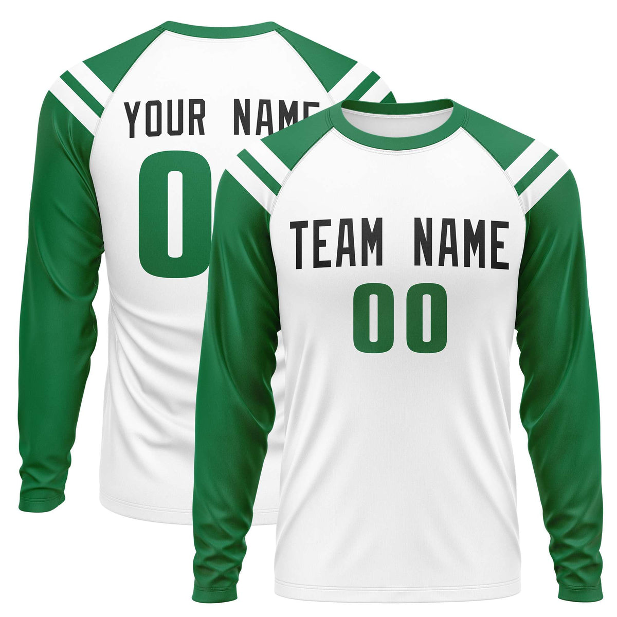 Custom White Kelly Green-White Crew Neck Personalized Raglan Long Sleeve Performance T-Shirt | KXKSHOP