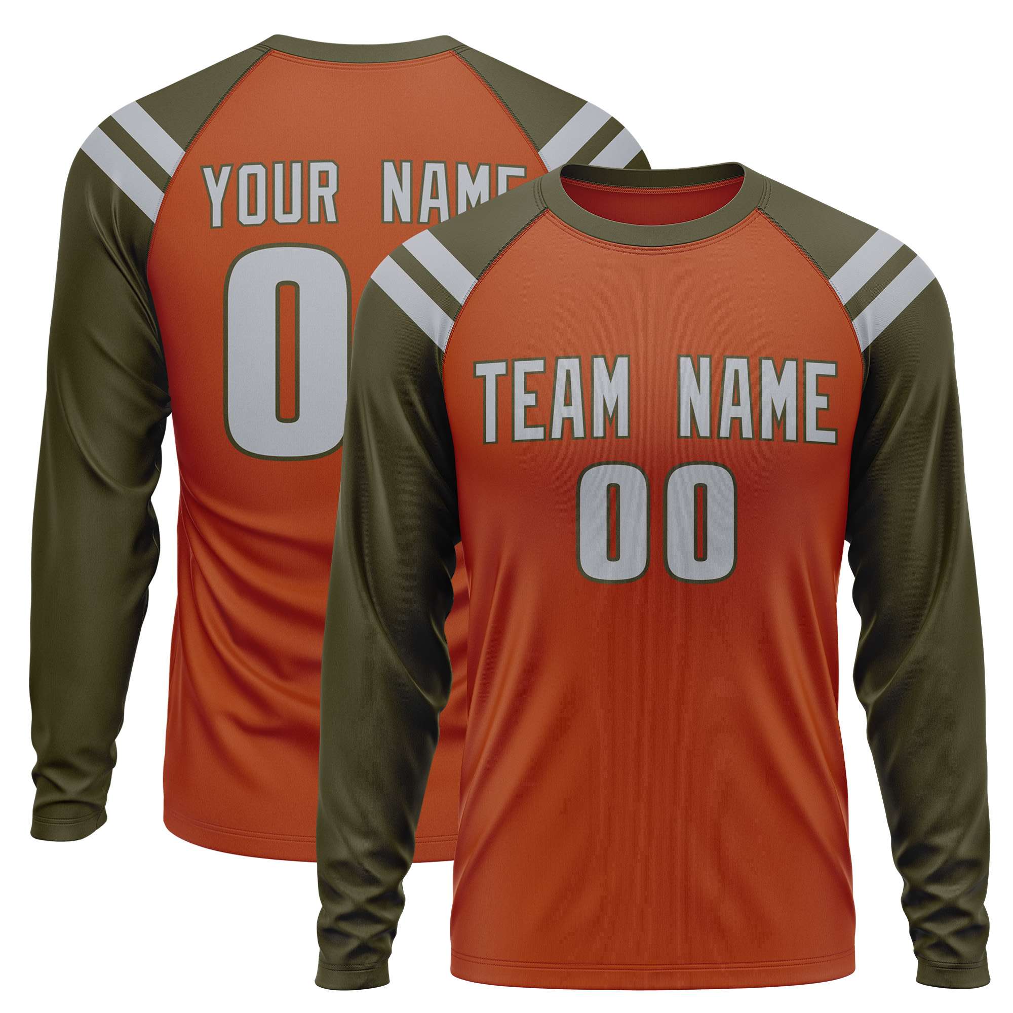 Custom Texas Orange Olive-Gray Crew Neck Personalized Raglan Long Sleeve Performance T-Shirt | KXKSHOP