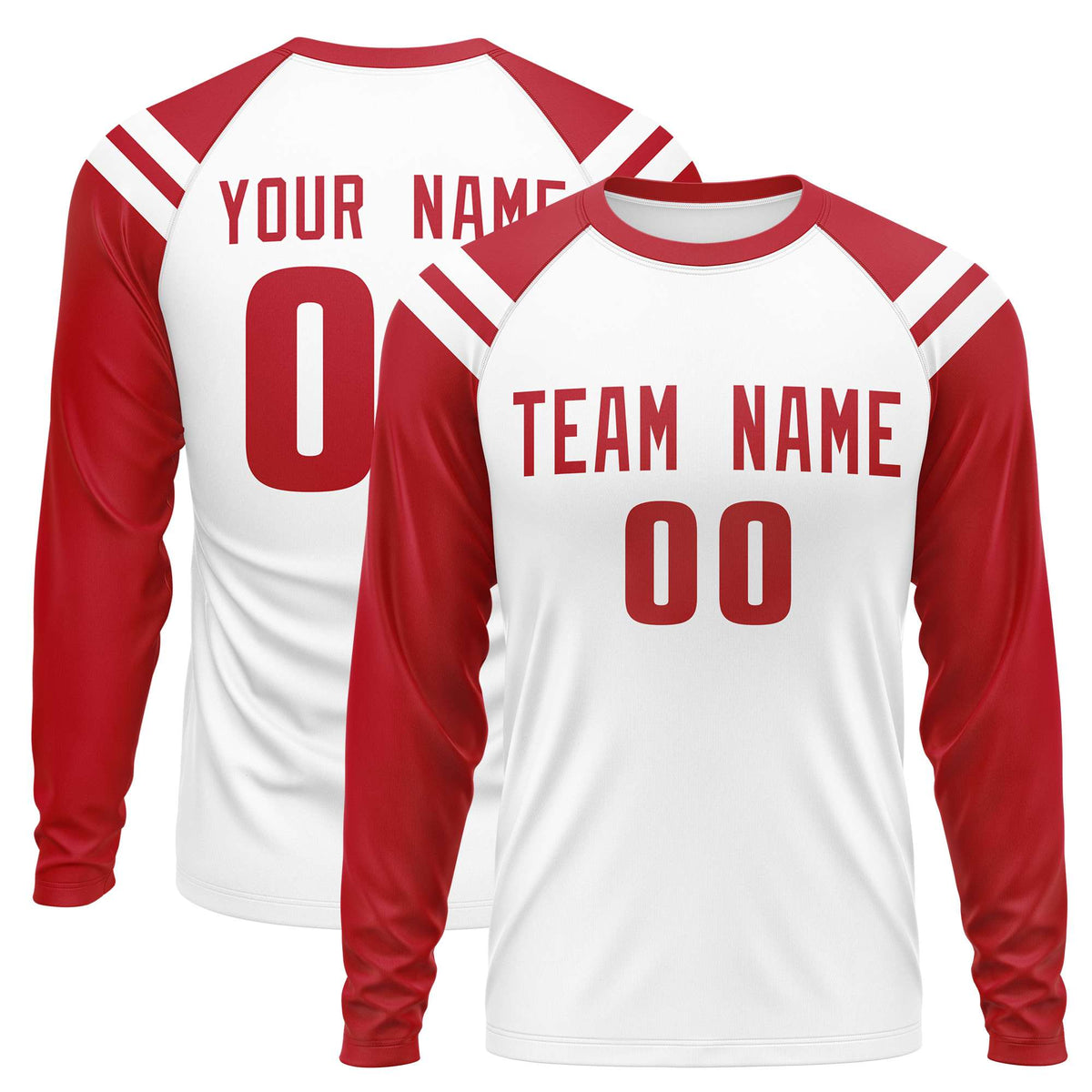 Custom White Red-White Crew Neck Personalized Raglan Long Sleeve Performance T-Shirt | KXKSHOP