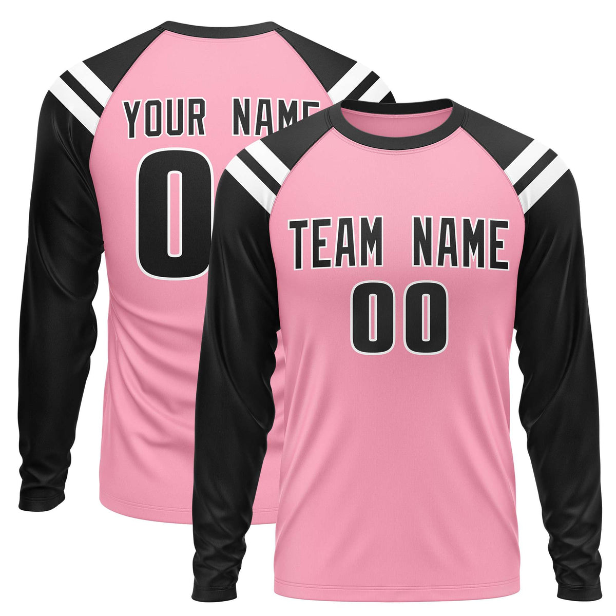 Custom Light Pink Black-White Crew Neck Personalized Raglan Long Sleeve Performance T-Shirt | KXKSHOP
