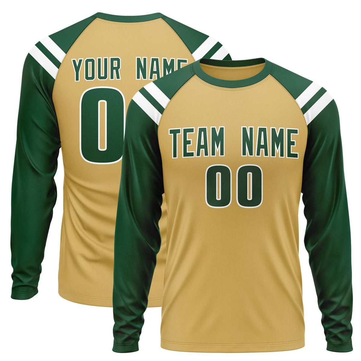 Custom Old Gold Green-White Crew Neck Personalized Raglan Long Sleeve Performance T-Shirt | KXKSHOP
