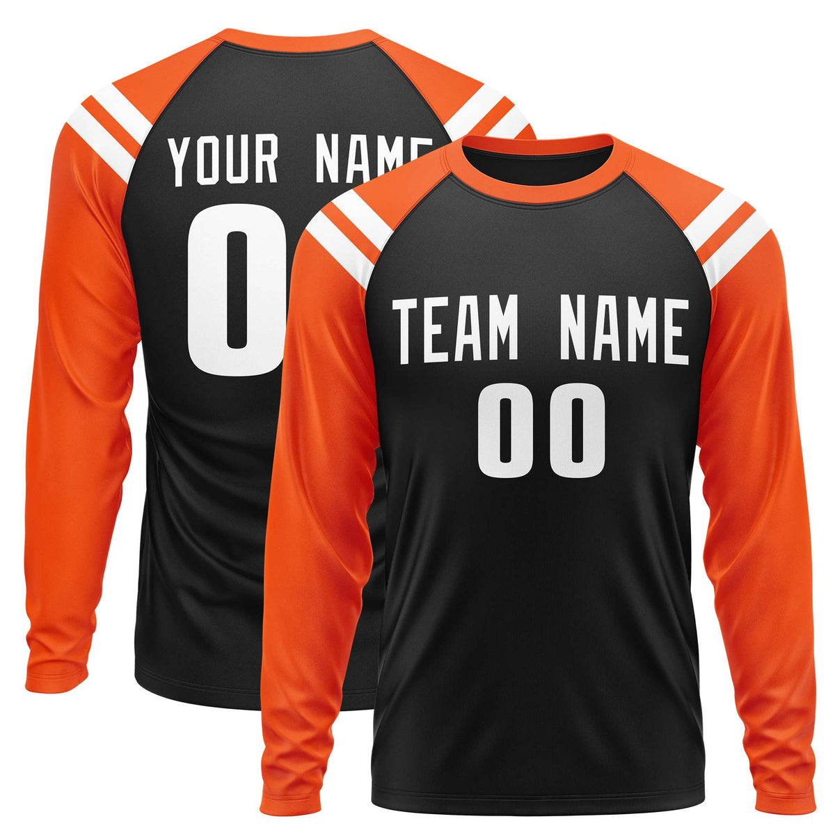 Custom Black Orange-White Crew Neck Personalized Raglan Long Sleeve Performance T-Shirt | KXKSHOP