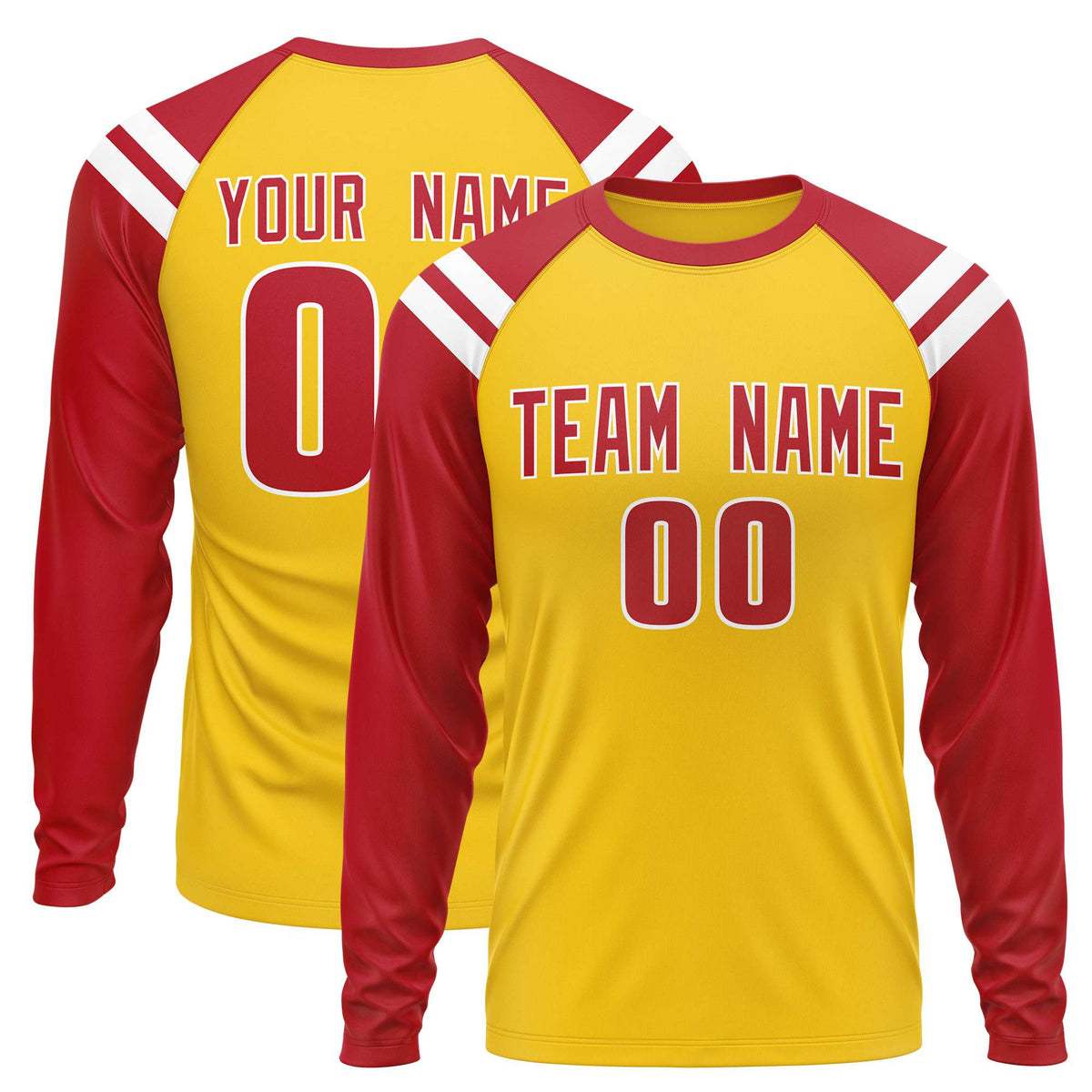 Custom Gold Red-White Crew Neck Personalized Raglan Long Sleeve Performance T-Shirt | KXKSHOP