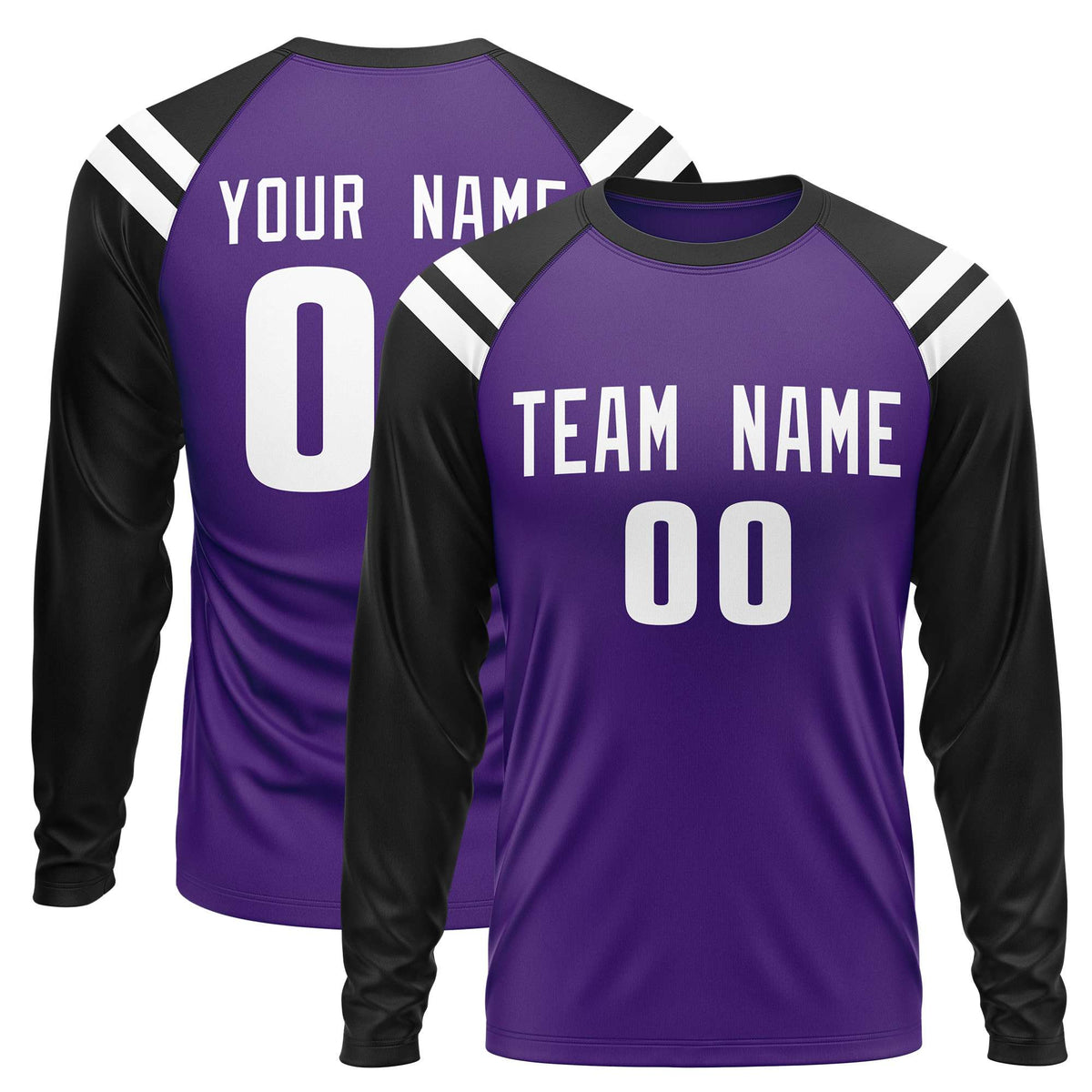 Custom Purple Black-White Crew Neck Personalized Raglan Long Sleeve Performance T-Shirt | KXKSHOP