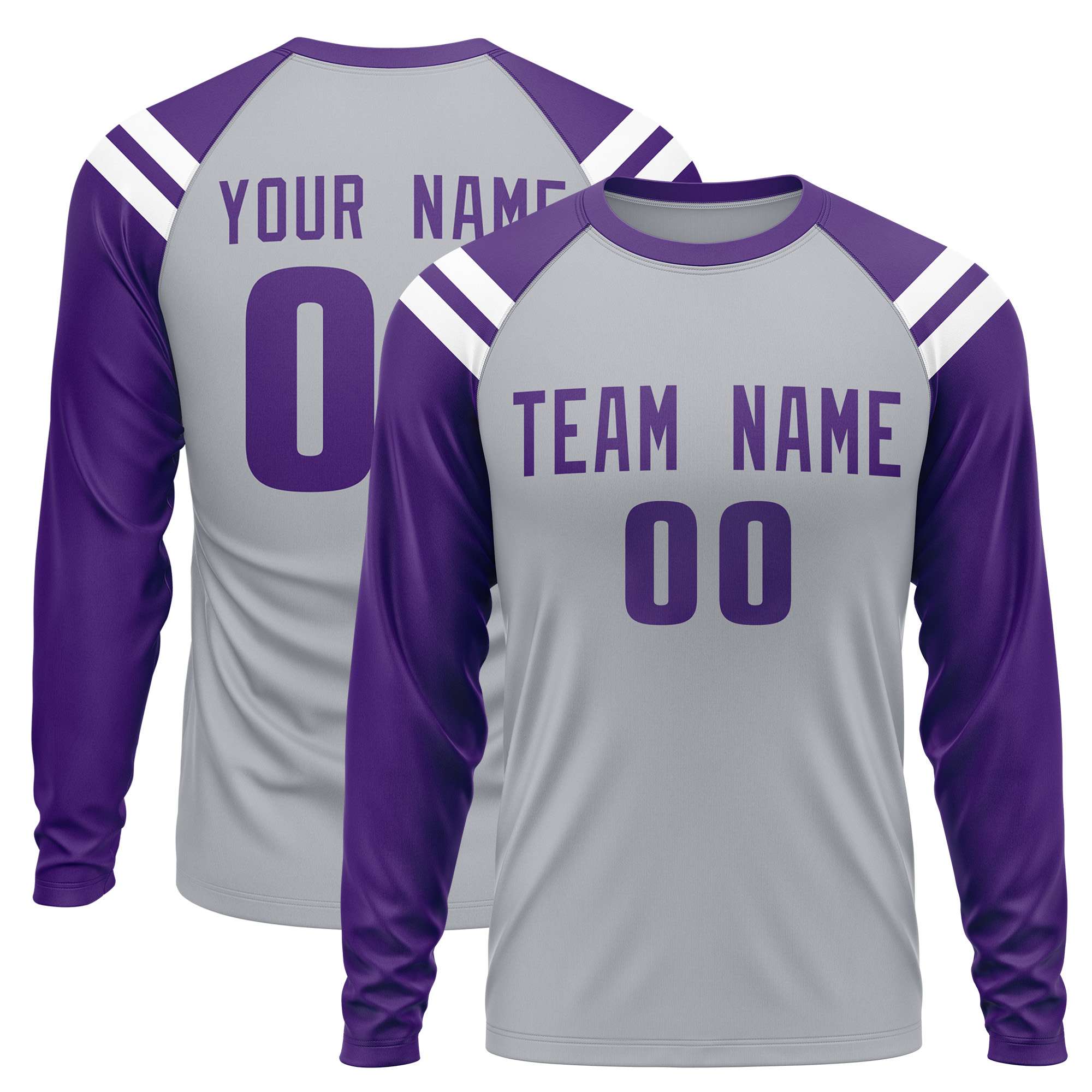 Custom Gray Purple-White Crew Neck Personalized Raglan Long Sleeve Performance T-Shirt | KXKSHOP