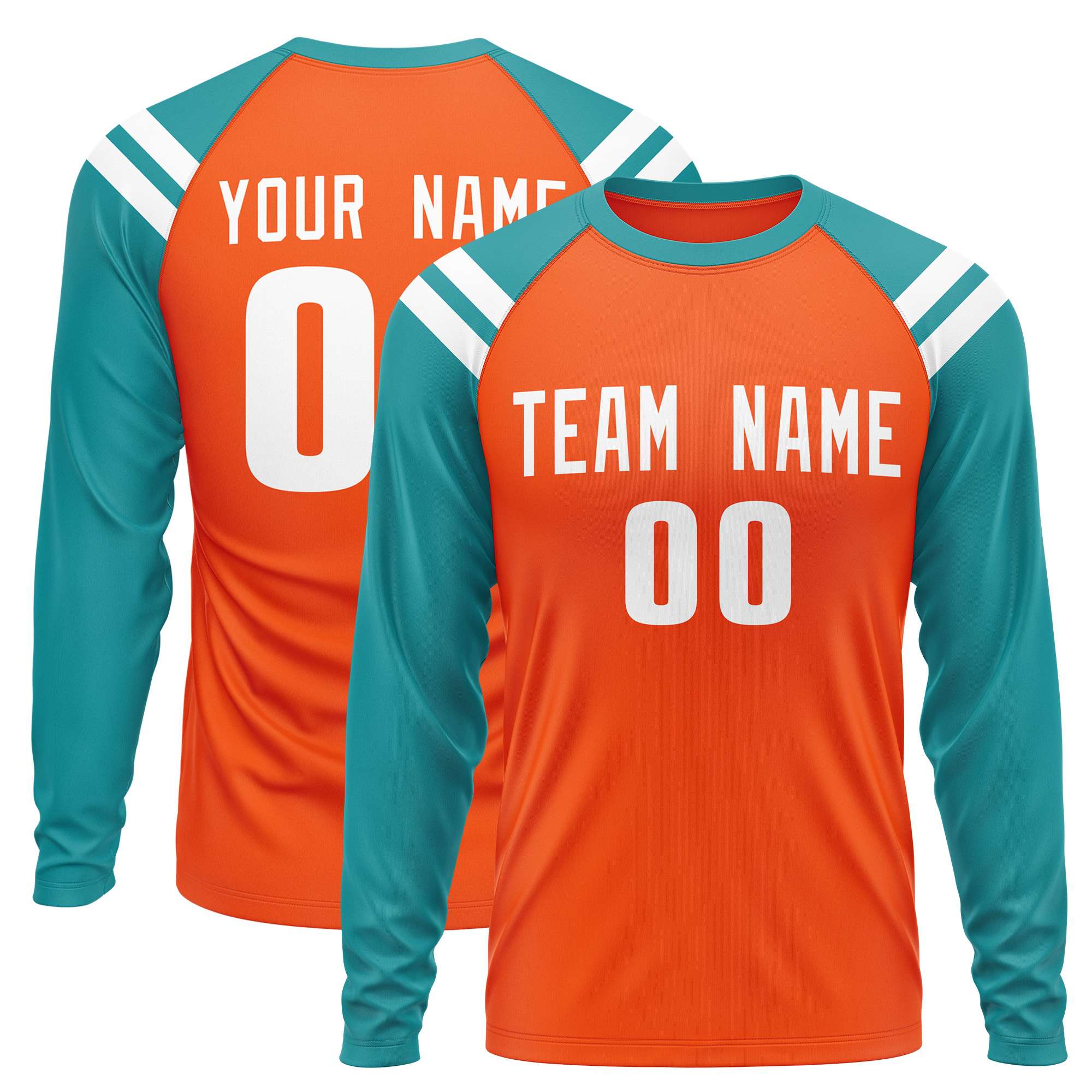 Custom Orange Aqua-White Crew Neck Personalized Raglan Long Sleeve Performance T-Shirt | KXKSHOP