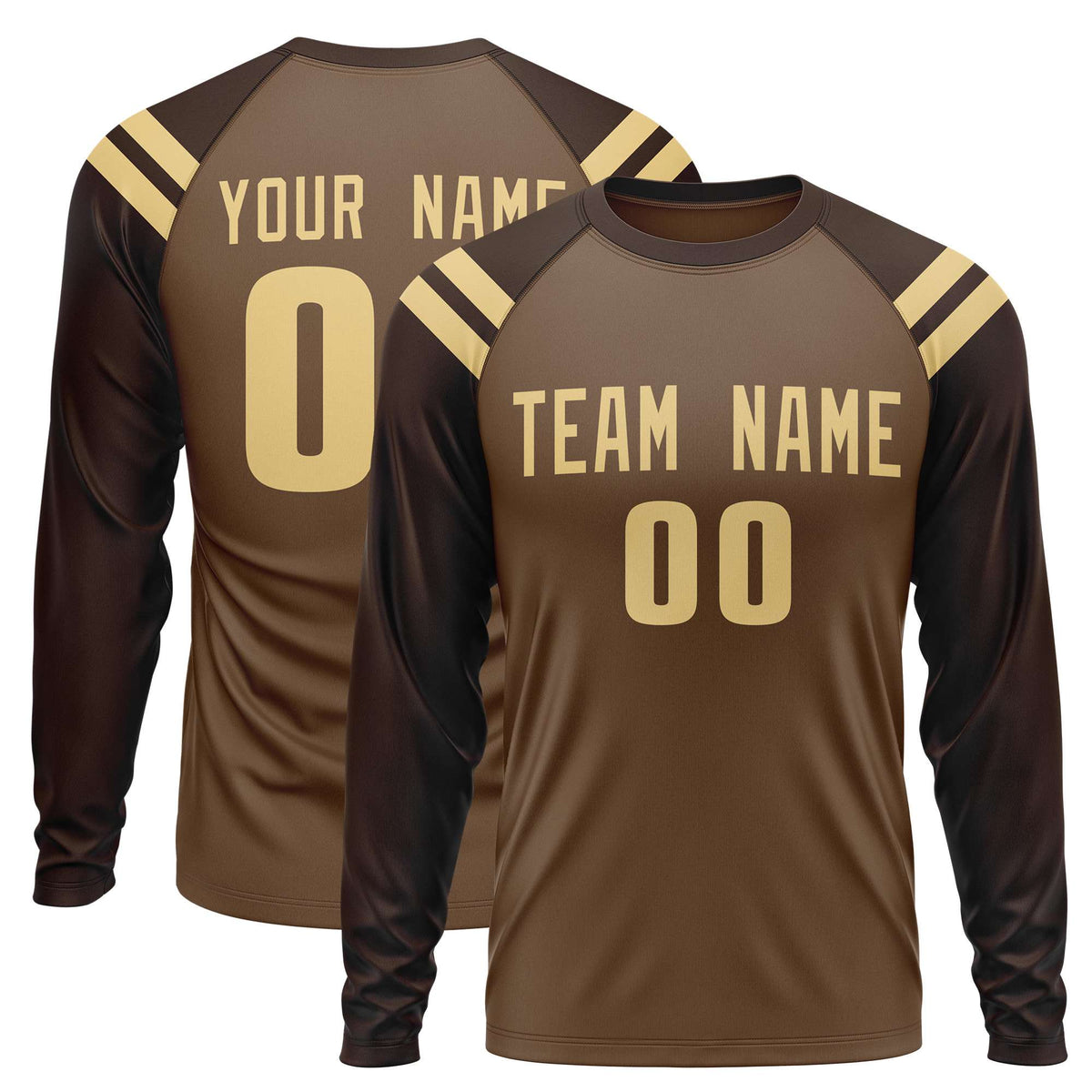 Custom Light Brown Brown-Khaki Crew Neck Personalized Raglan Long Sleeve Performance T-Shirt | KXKSHOP