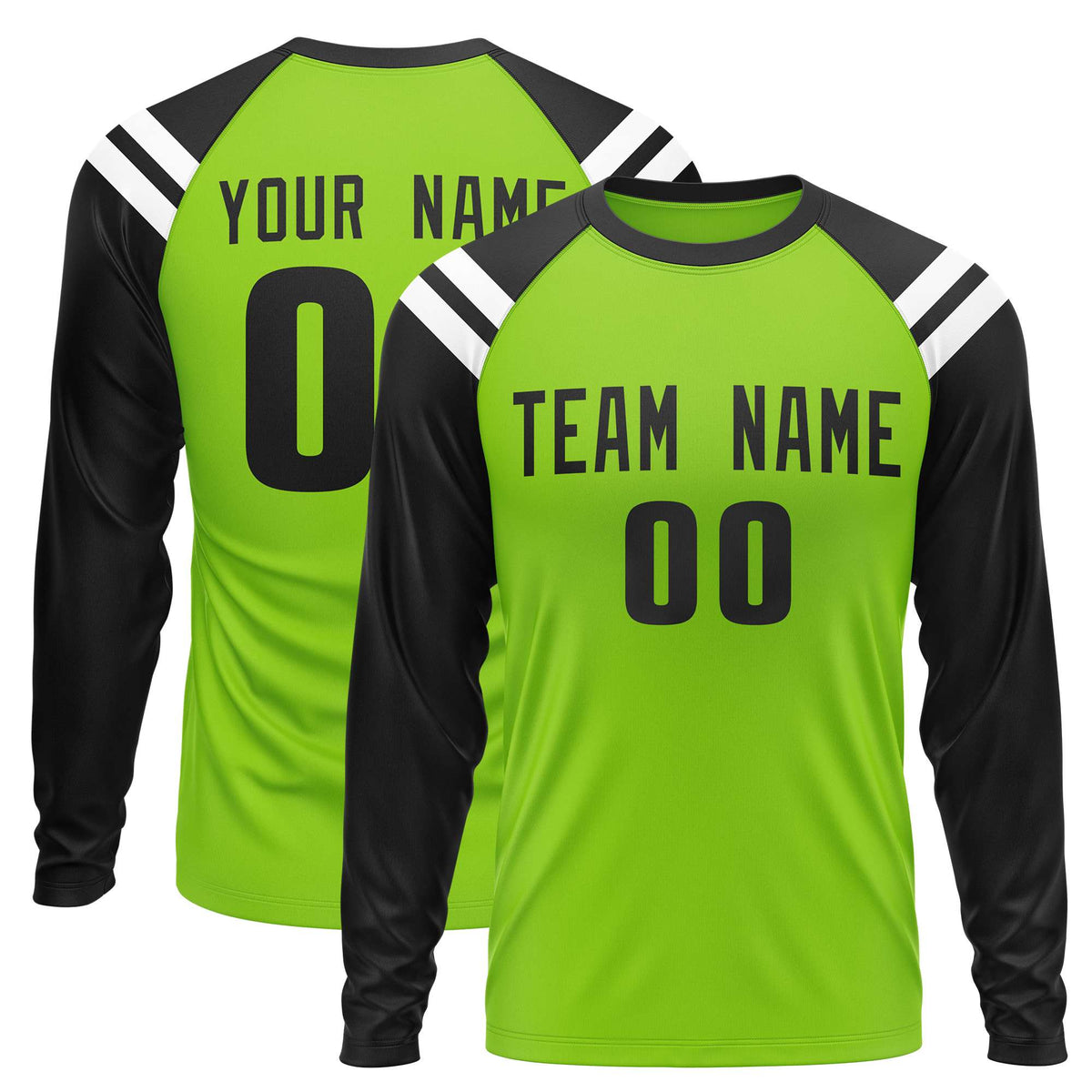 Custom Neon Green Black-White Crew Neck Personalized Raglan Long Sleeve Performance T-Shirt | KXKSHOP