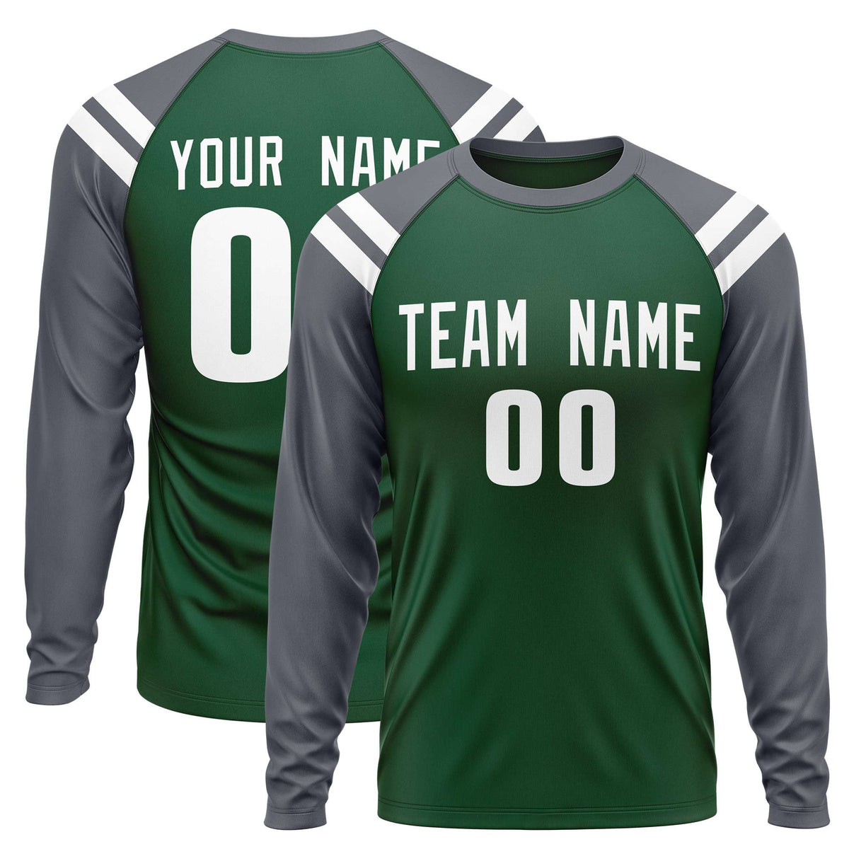 Custom Green Dark Gray-White Crew Neck Personalized Raglan Long Sleeve Performance T-Shirt | KXKSHOP
