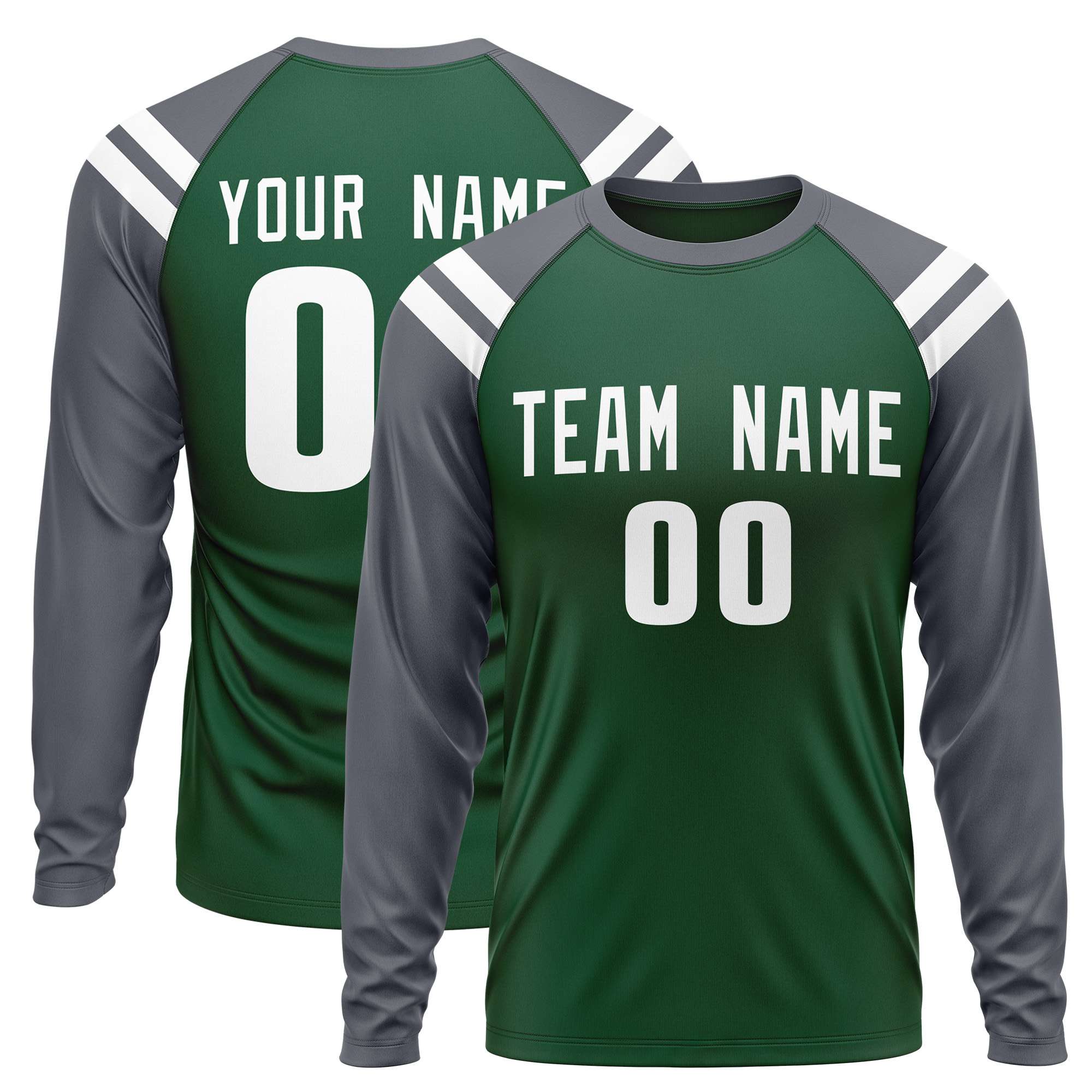 Custom Green Dark Gray-White Crew Neck Personalized Raglan Long Sleeve Performance T-Shirt | KXKSHOP