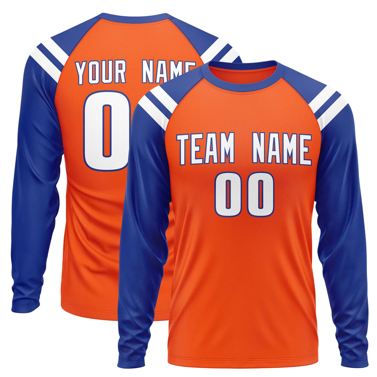 Custom Orange Royal-White Crew Neck Personalized Raglan Long Sleeve Performance T-Shirt | KXKSHOP