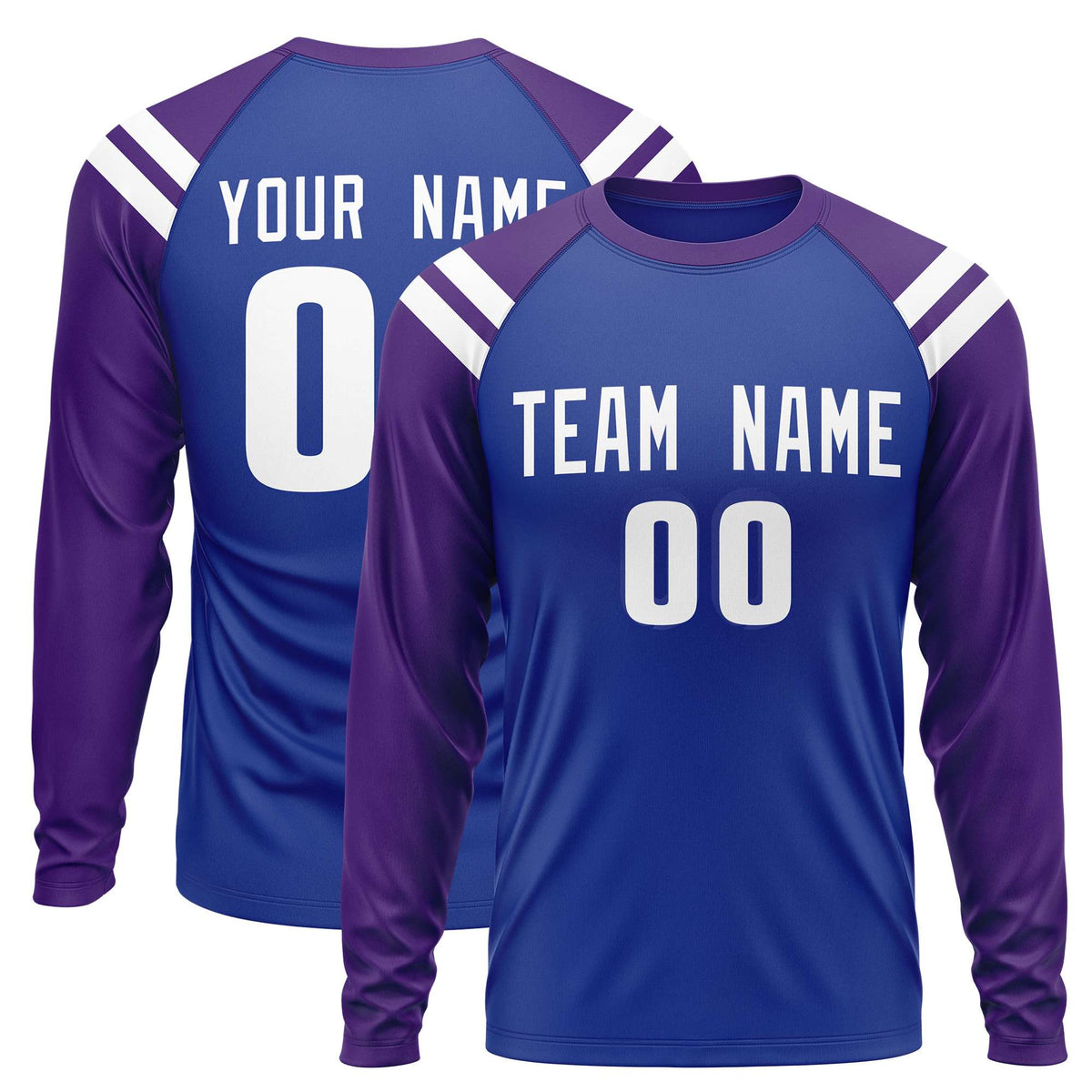 Custom Royal Purple-White Crew Neck Personalized Raglan Long Sleeve Performance T-Shirt | KXKSHOP
