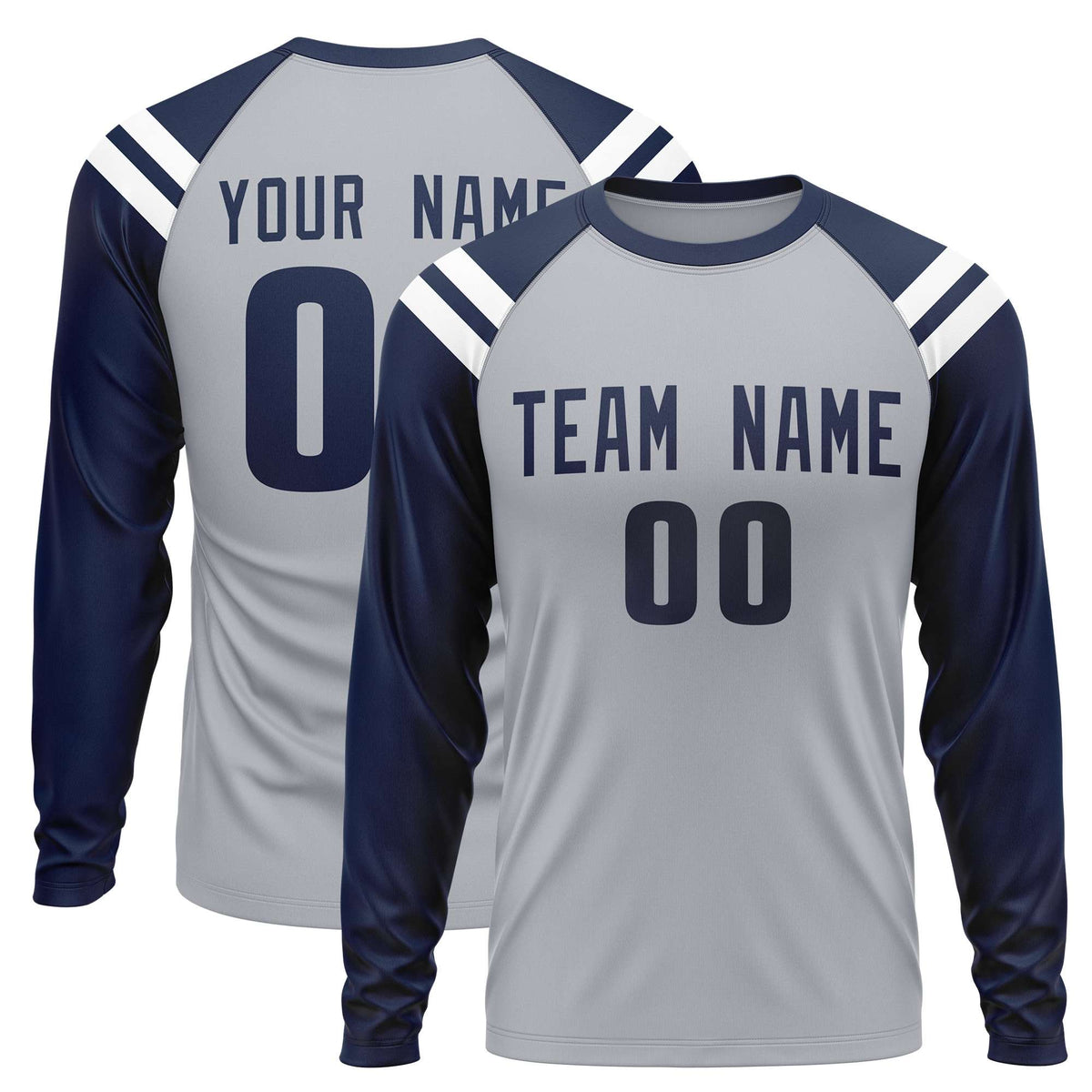Custom Dark Gray Navy-White Crew Neck Personalized Raglan Long Sleeve Performance T-Shirt | KXKSHOP