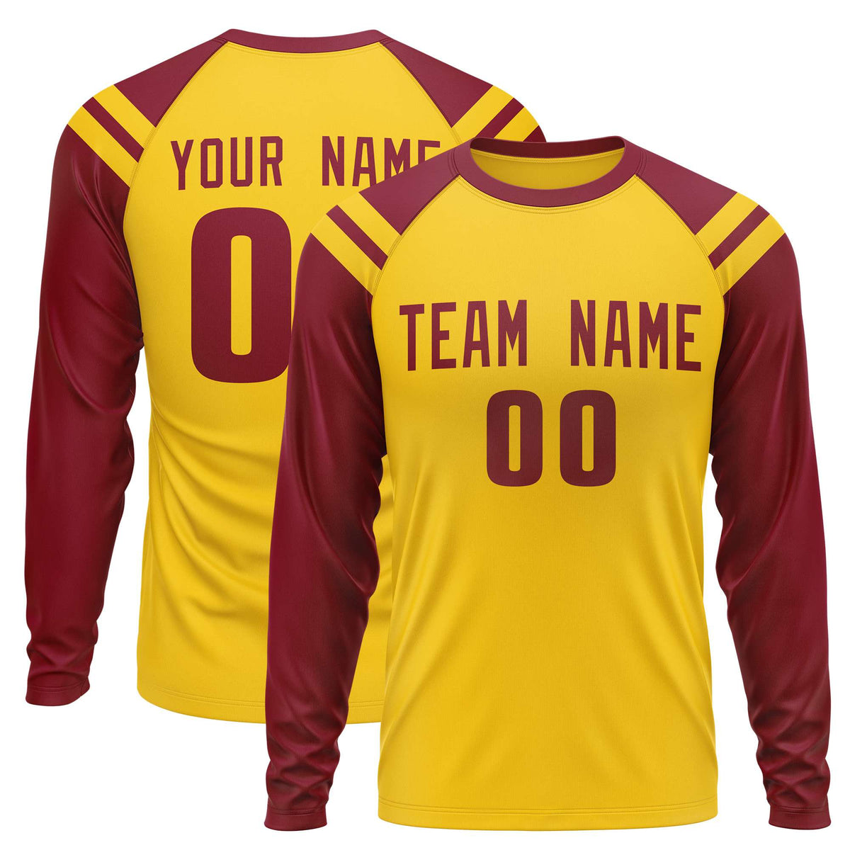 Custom Gold Crimson-White Crew Neck Personalized Raglan Long Sleeve Performance T-Shirt | KXKSHOP