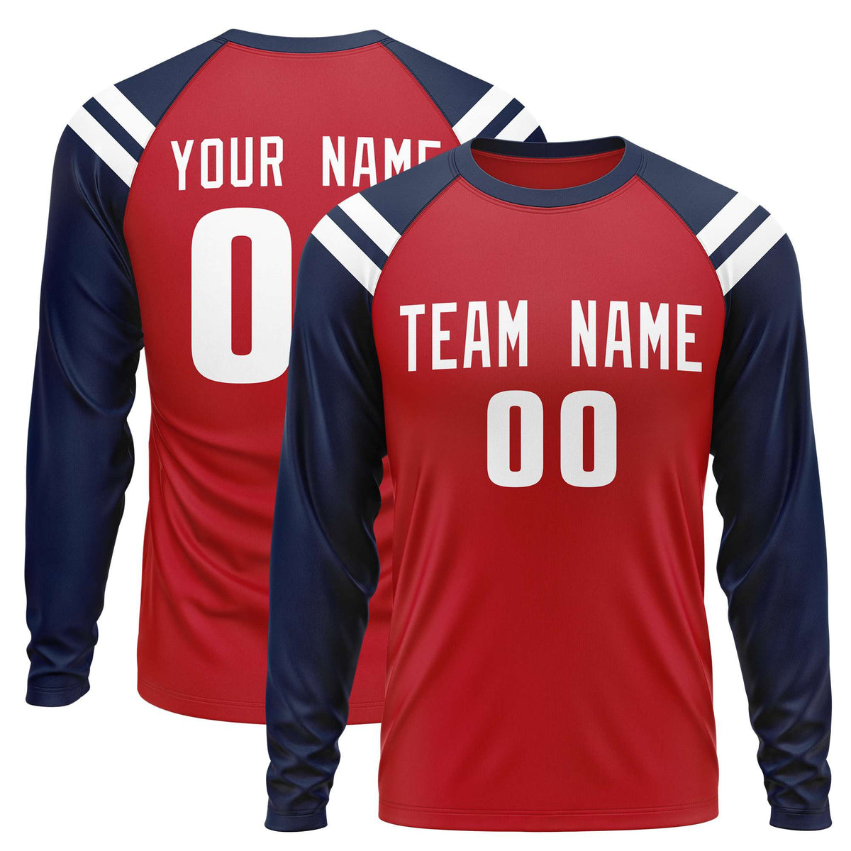 Custom Red Navy-White Crew Neck Personalized Raglan Long Sleeve Performance T-Shirt | KXKSHOP