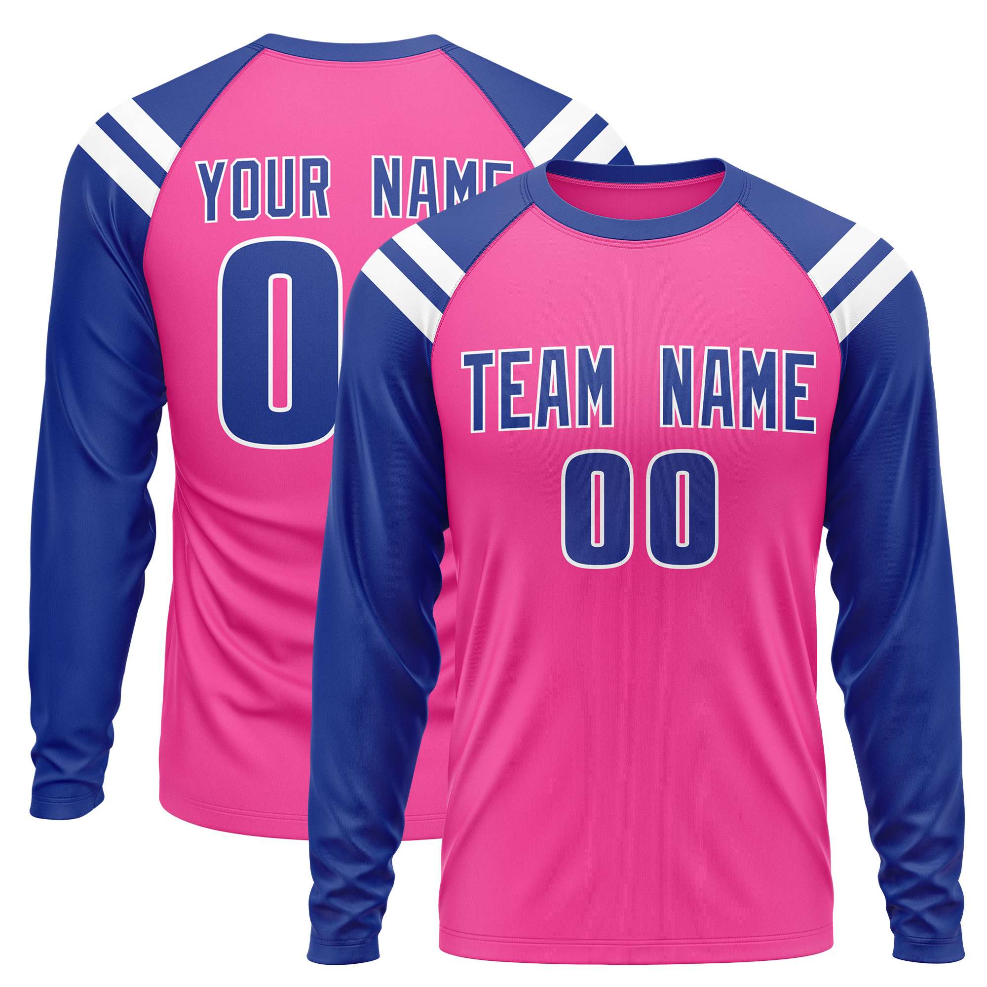 Custom Pink Royal-White Crew Neck Personalized Raglan Long Sleeve Performance T-Shirt | KXKSHOP