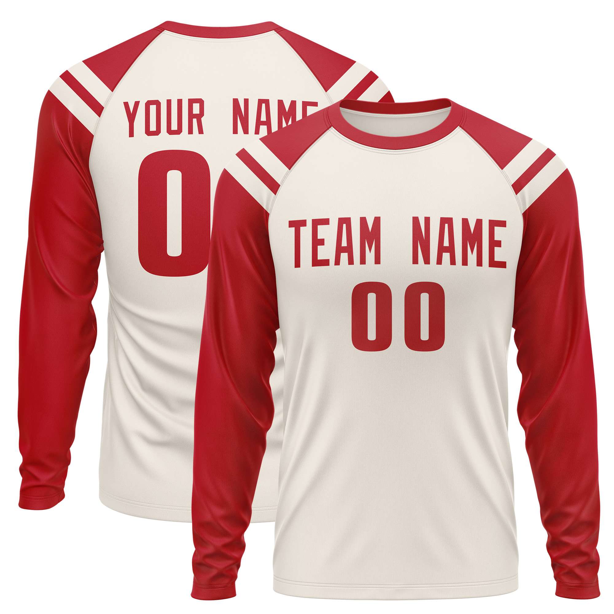 Custom Cream Red-White Crew Neck Personalized Raglan Long Sleeve Performance T-Shirt | KXKSHOP