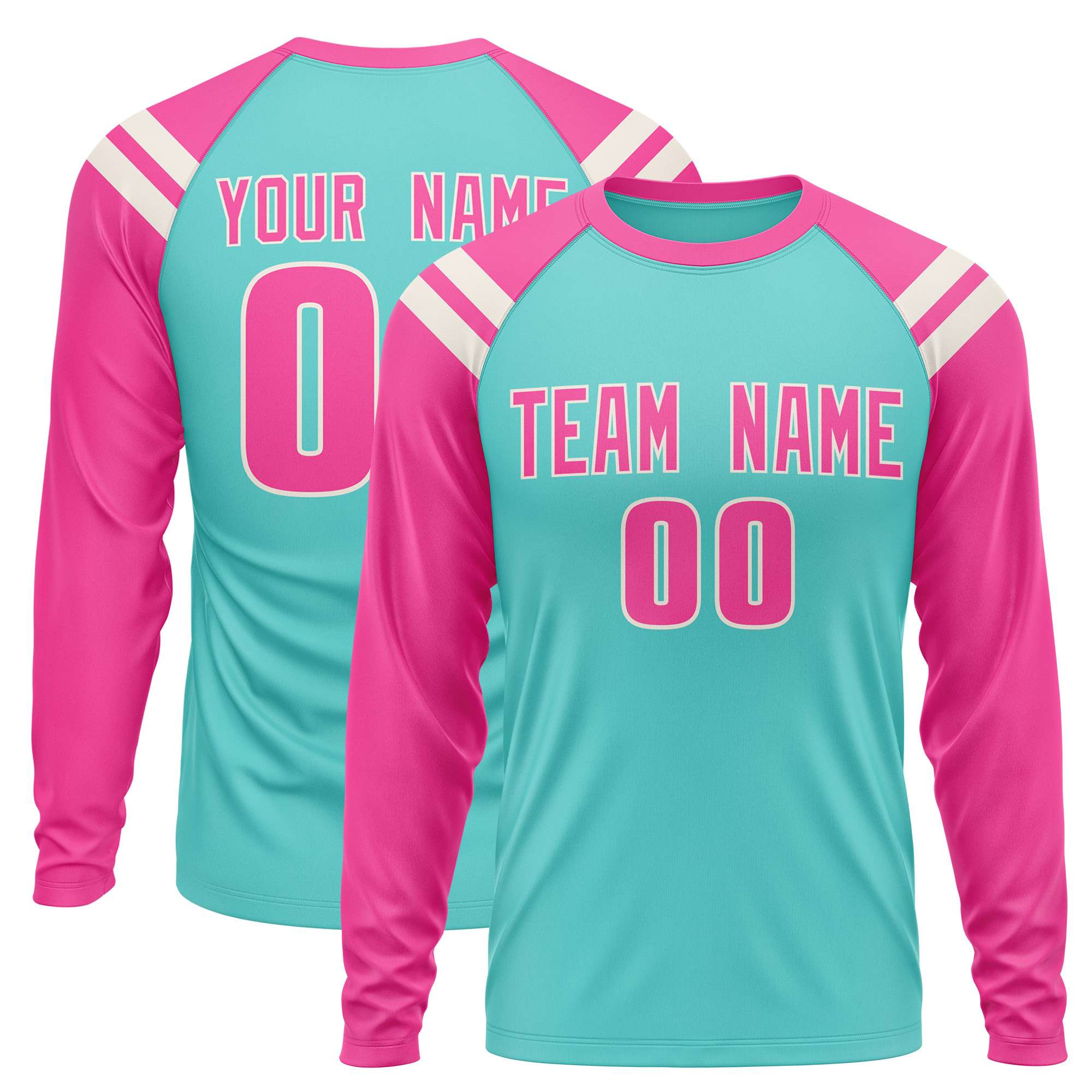 Custom Bright Green Pink-Cream Crew Neck Personalized Raglan Long Sleeve Performance T-Shirt | KXKSHOP