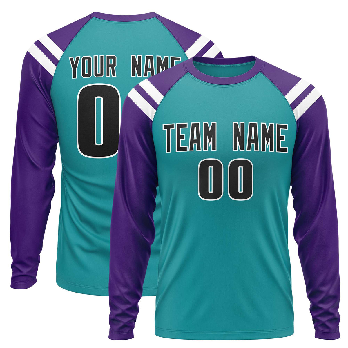 Custom Aqua Purple-White Crew Neck Personalized Raglan Long Sleeve Performance T-Shirt | KXKSHOP