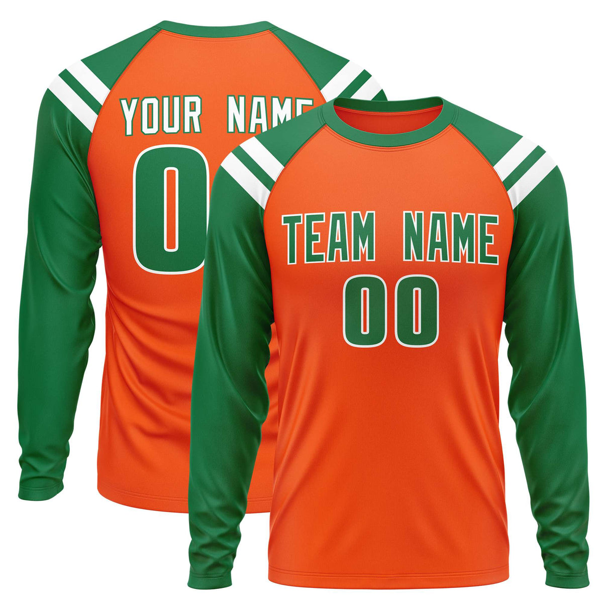 Custom Orange Kelly Green-White Crew Neck Personalized Raglan Long Sleeve Performance T-Shirt | KXKSHOP