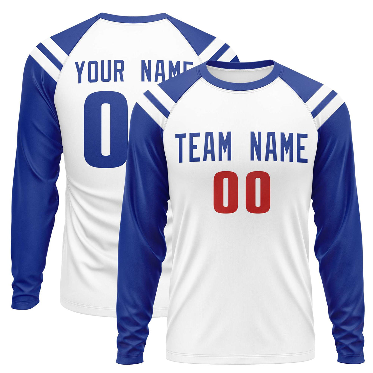 Custom White Royal-White Crew Neck Personalized Raglan Long Sleeve Performance T-Shirt | KXKSHOP