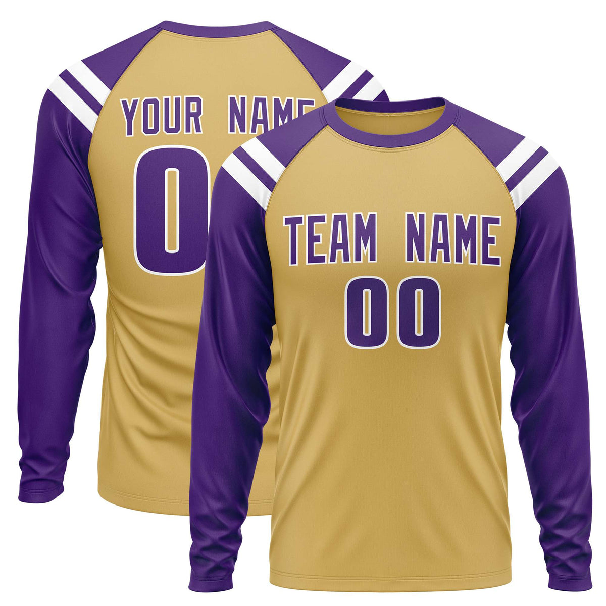 Custom Old Gold Purple-White Crew Neck Personalized Raglan Long Sleeve Performance T-Shirt | KXKSHOP