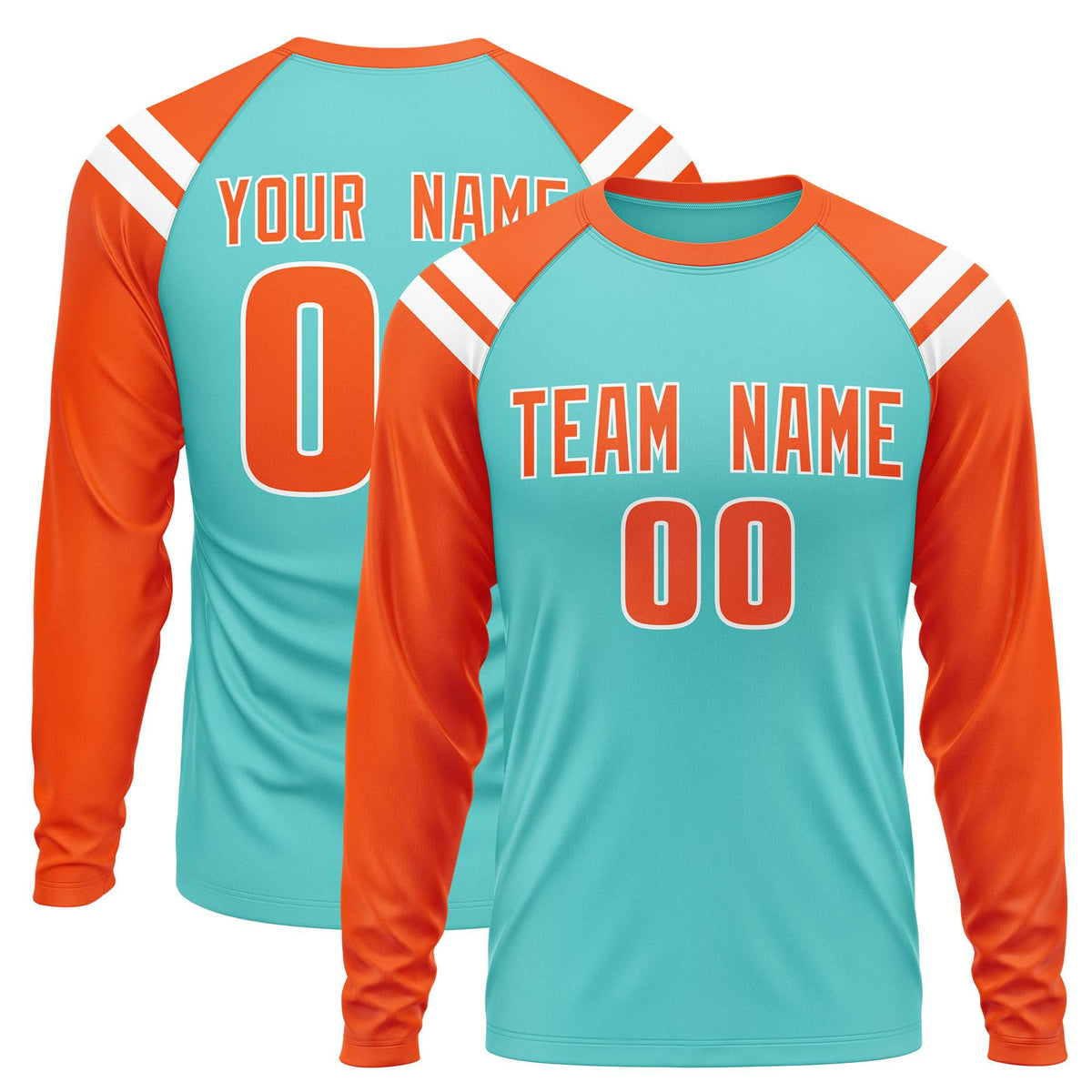 Custom Bright Green Orange-White Crew Neck Personalized Raglan Long Sleeve Performance T-Shirt | KXKSHOP
