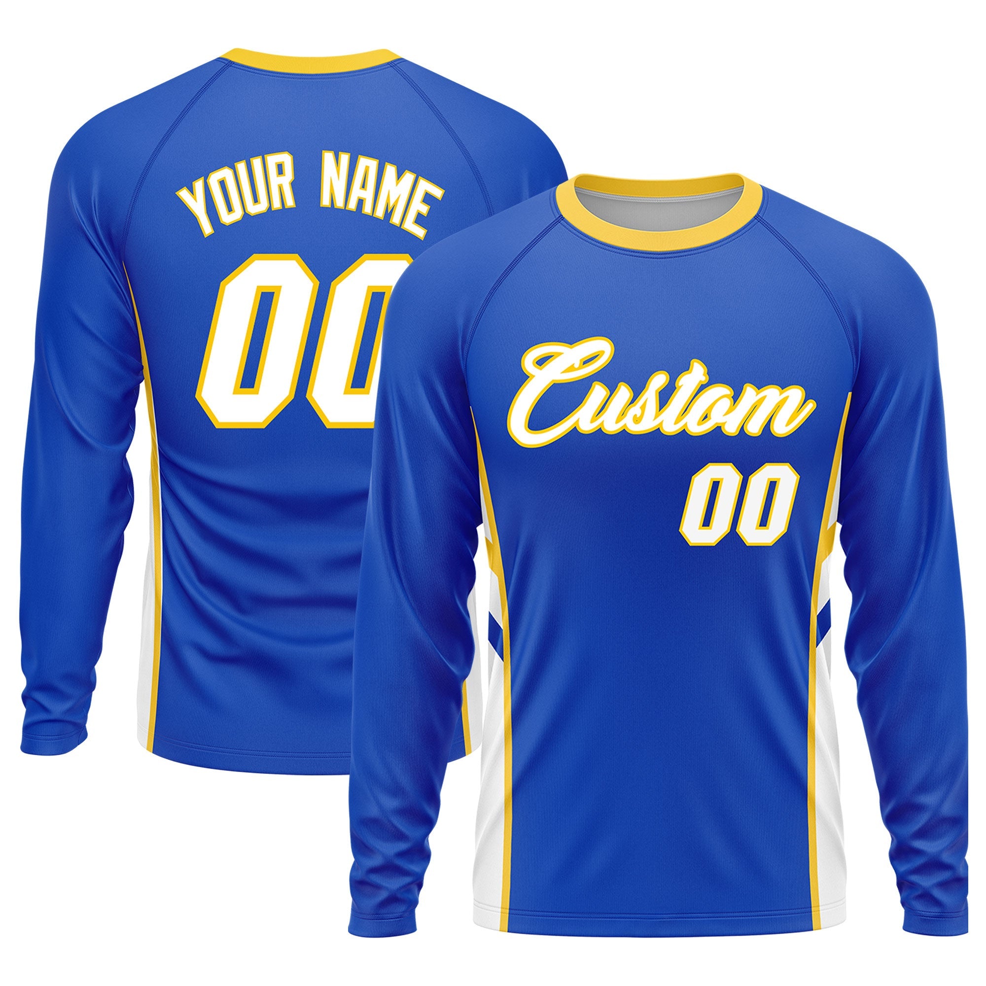 Custom Royal White Crew Neck Personalized Raglan Long Sleeve Performance T-Shirt | KXKSHOP