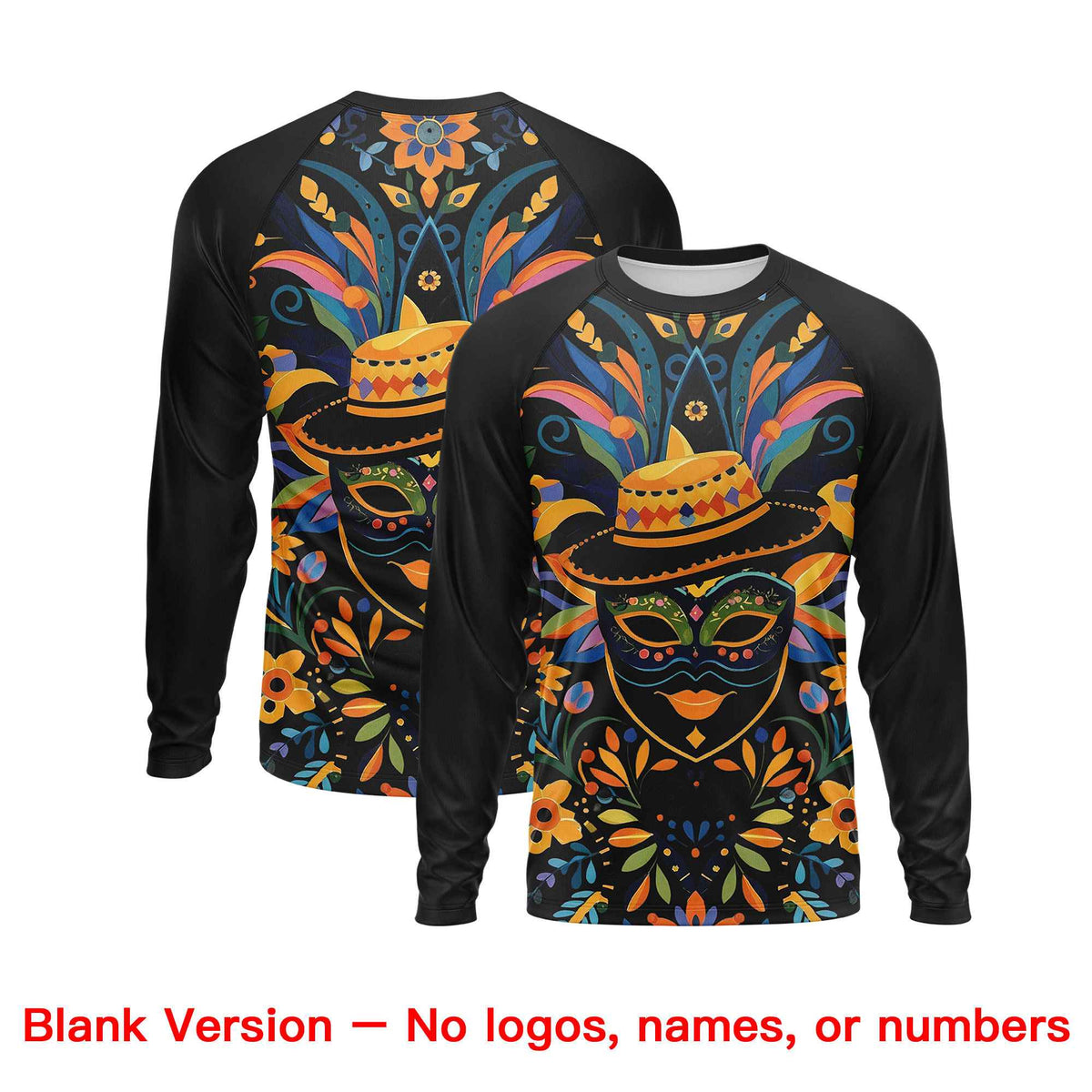 Custom Black Gold Crew Neck Personalized Mardi Gras Long Sleeve Performance T-shirt | KXKSHOP